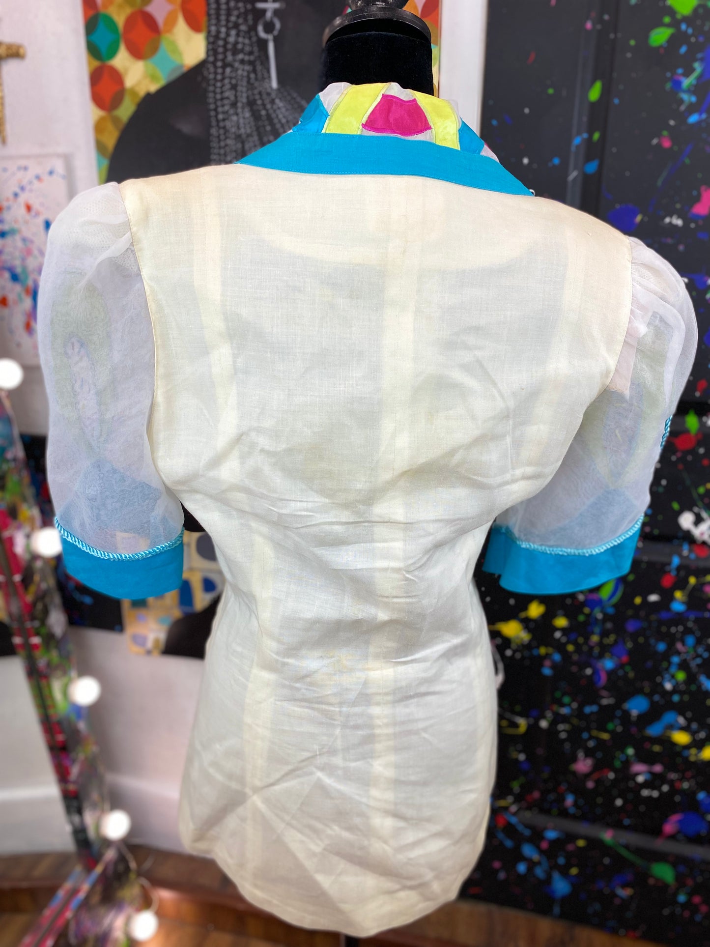 Vintage Sheer Studded Sleeve Blouse
