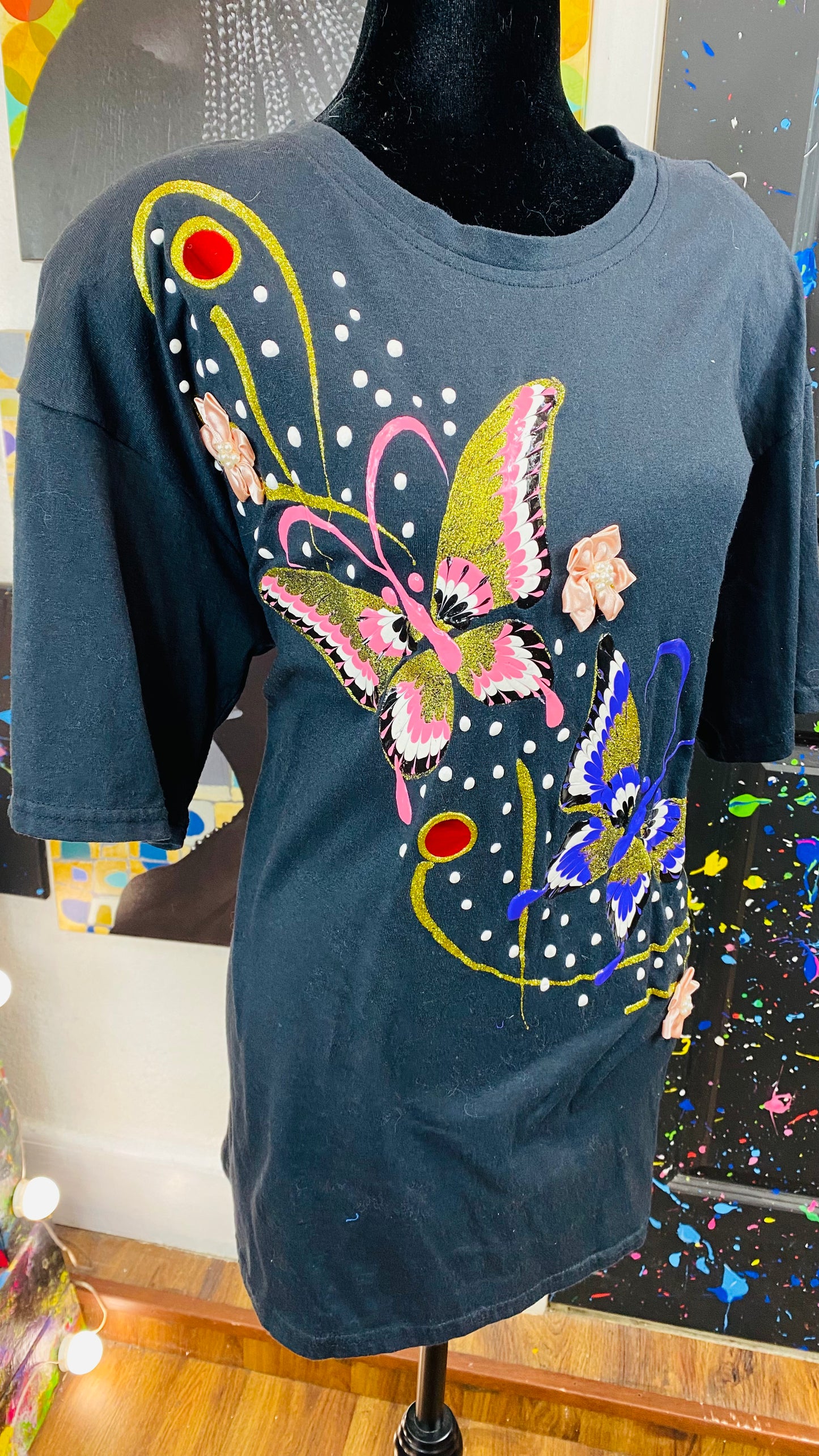 Vintage Short Sleeve Hand Painted Blouse
