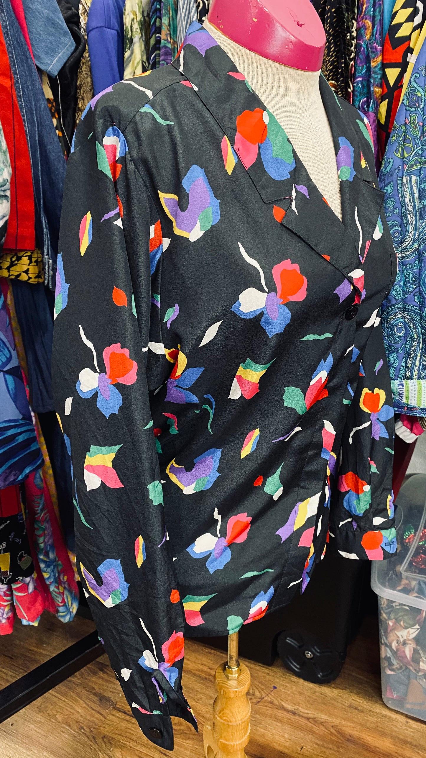 Vintage ColorBlock 80s Floral Blouse (12)