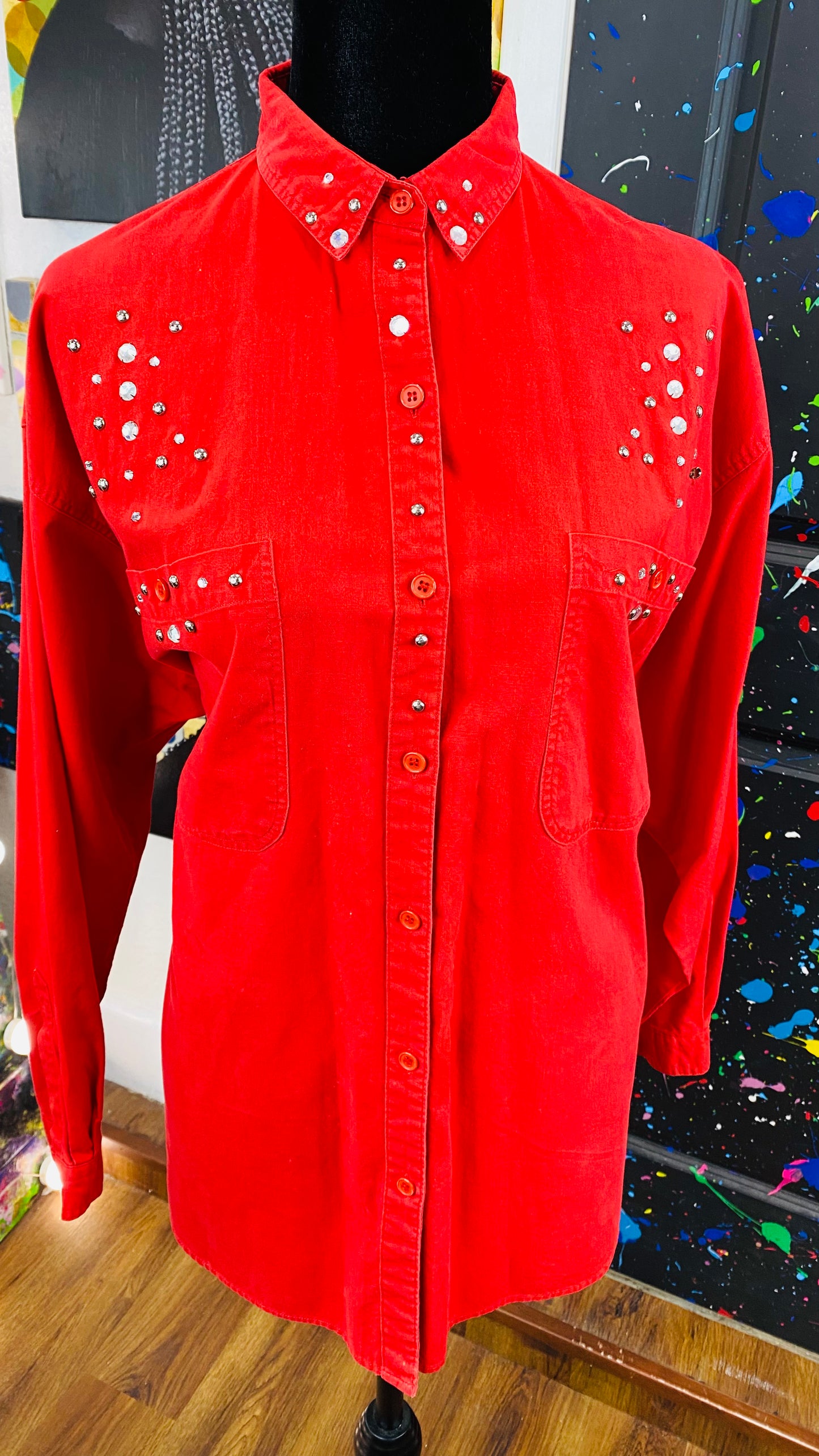 Vintage Red & Jewel Long Sleeve Blouse