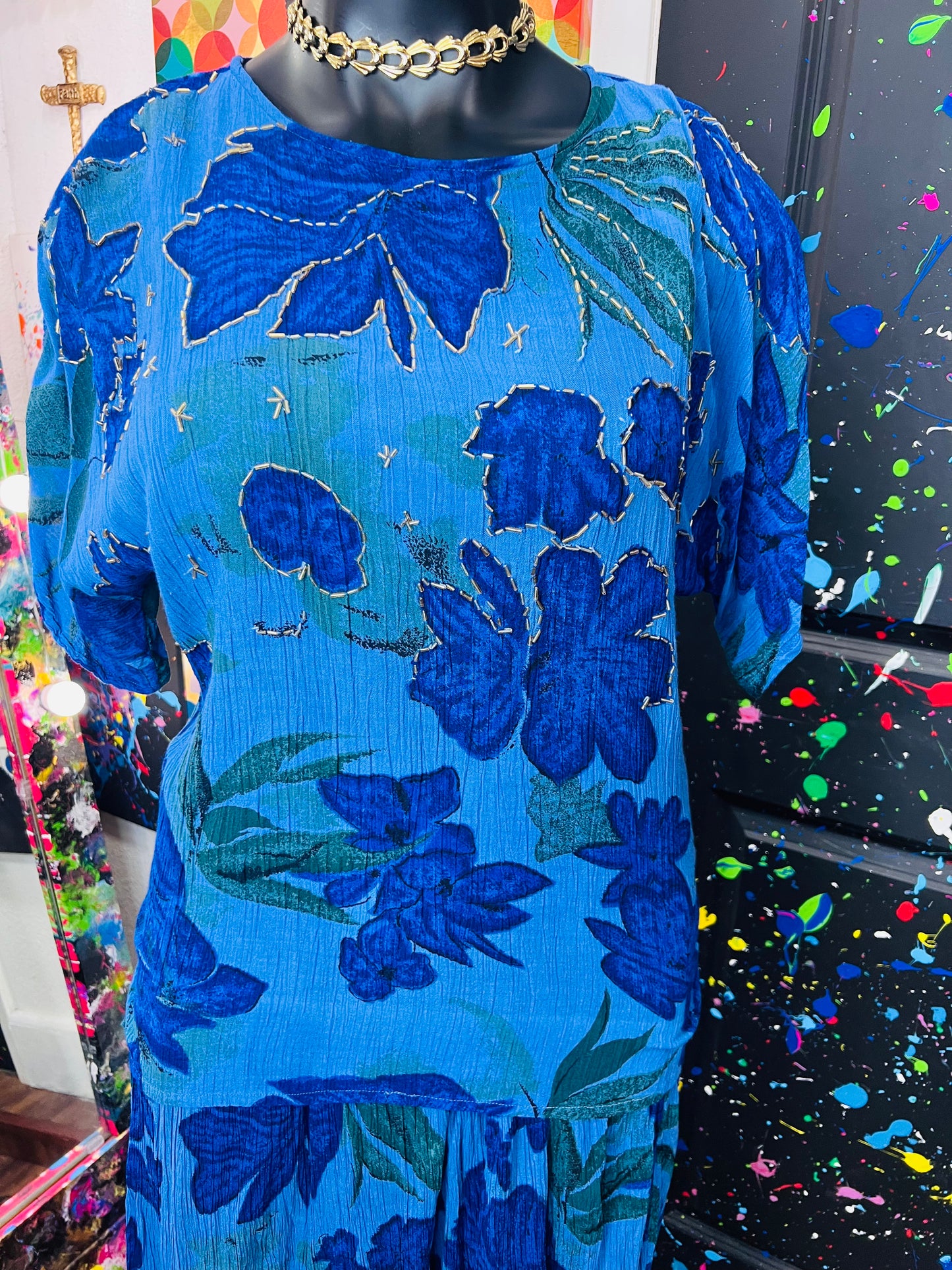 Vintage Blue Skirt Set
