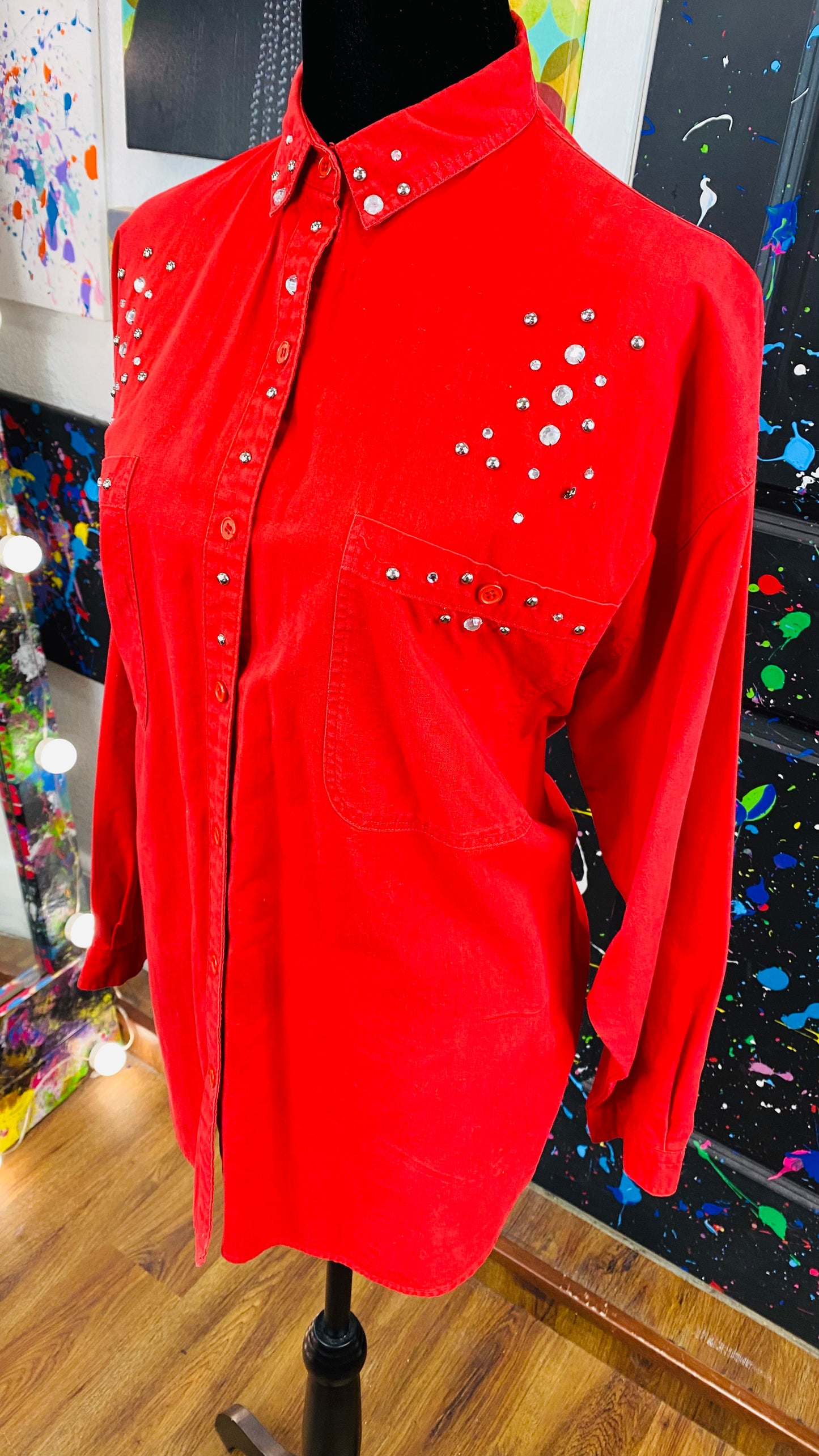 Vintage Red & Jewel Long Sleeve Blouse