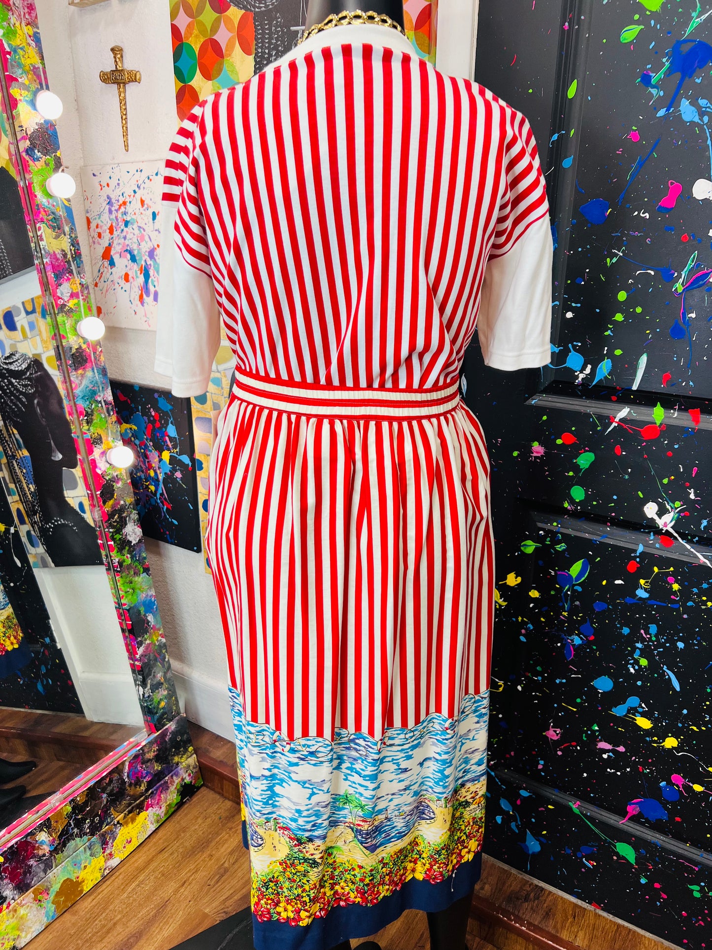 Red and White Striped Skirt Set