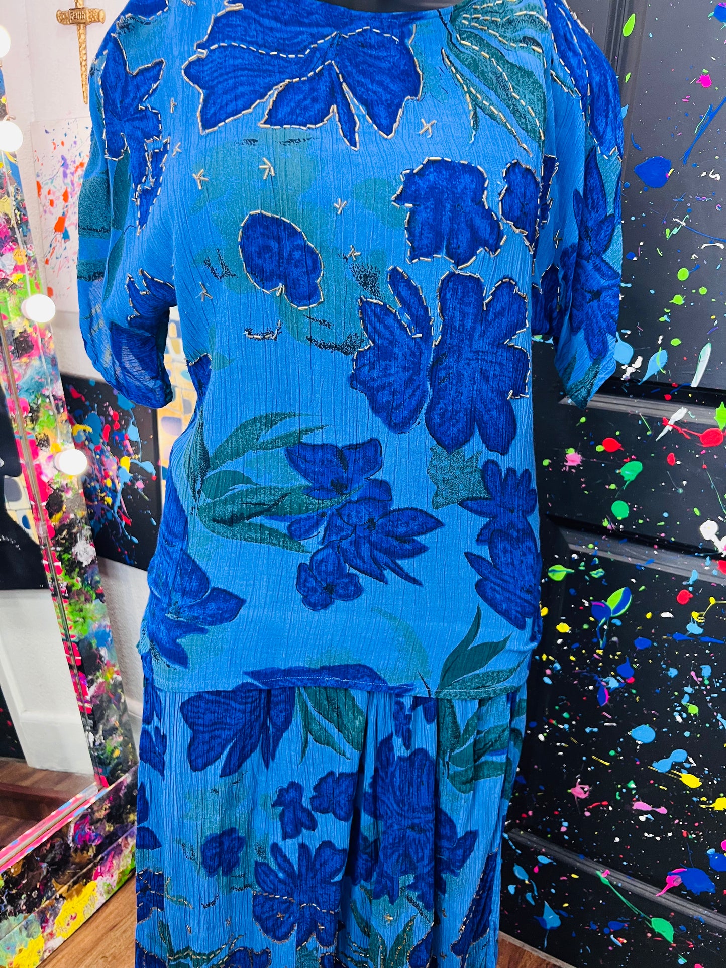 Vintage Blue Skirt Set