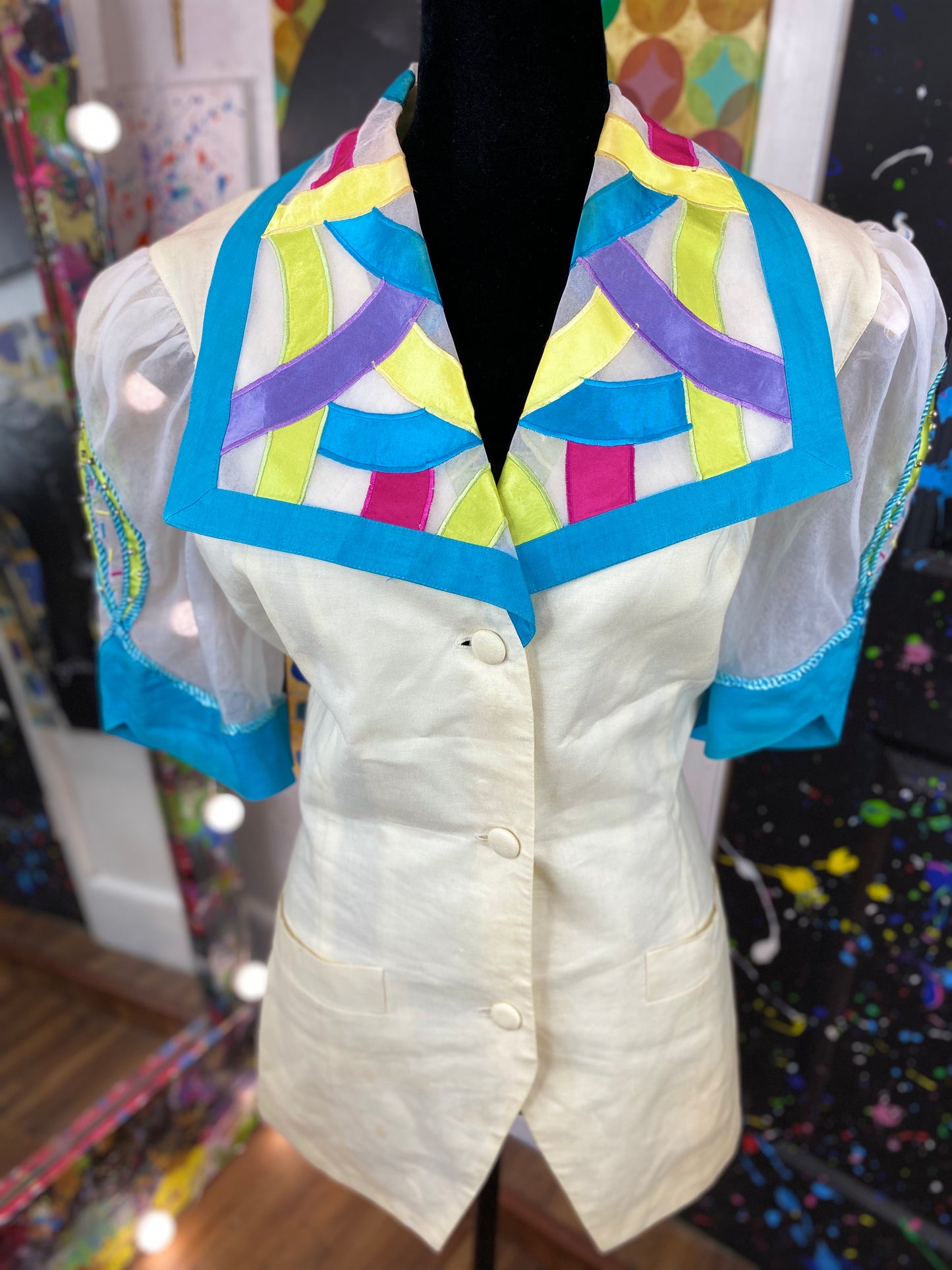 Vintage Sheer Studded Sleeve Blouse