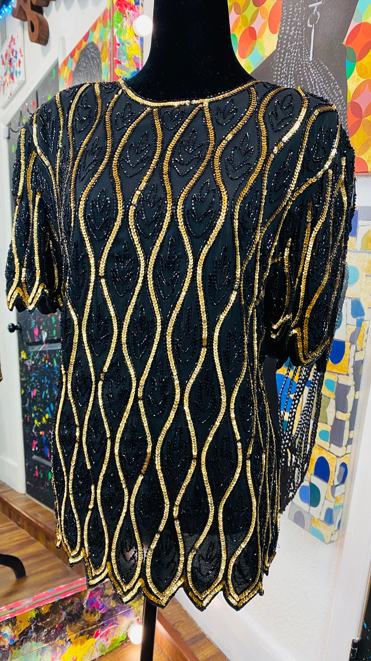 Vintage Short Sleeve Sequins Blouse