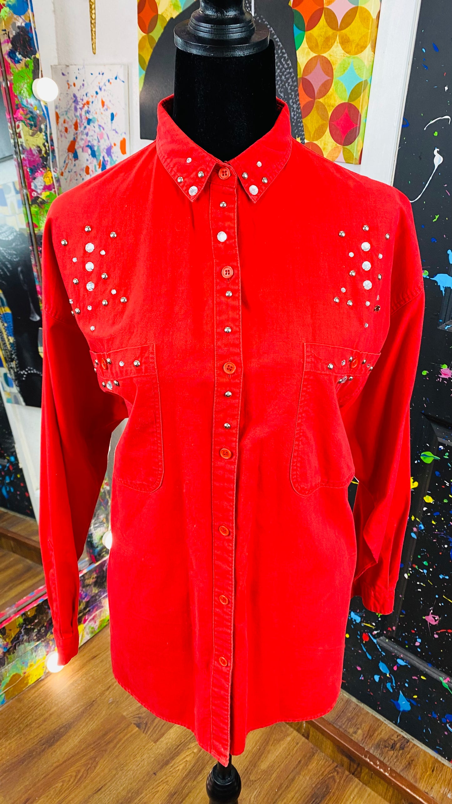 Vintage Red & Jewel Long Sleeve Blouse