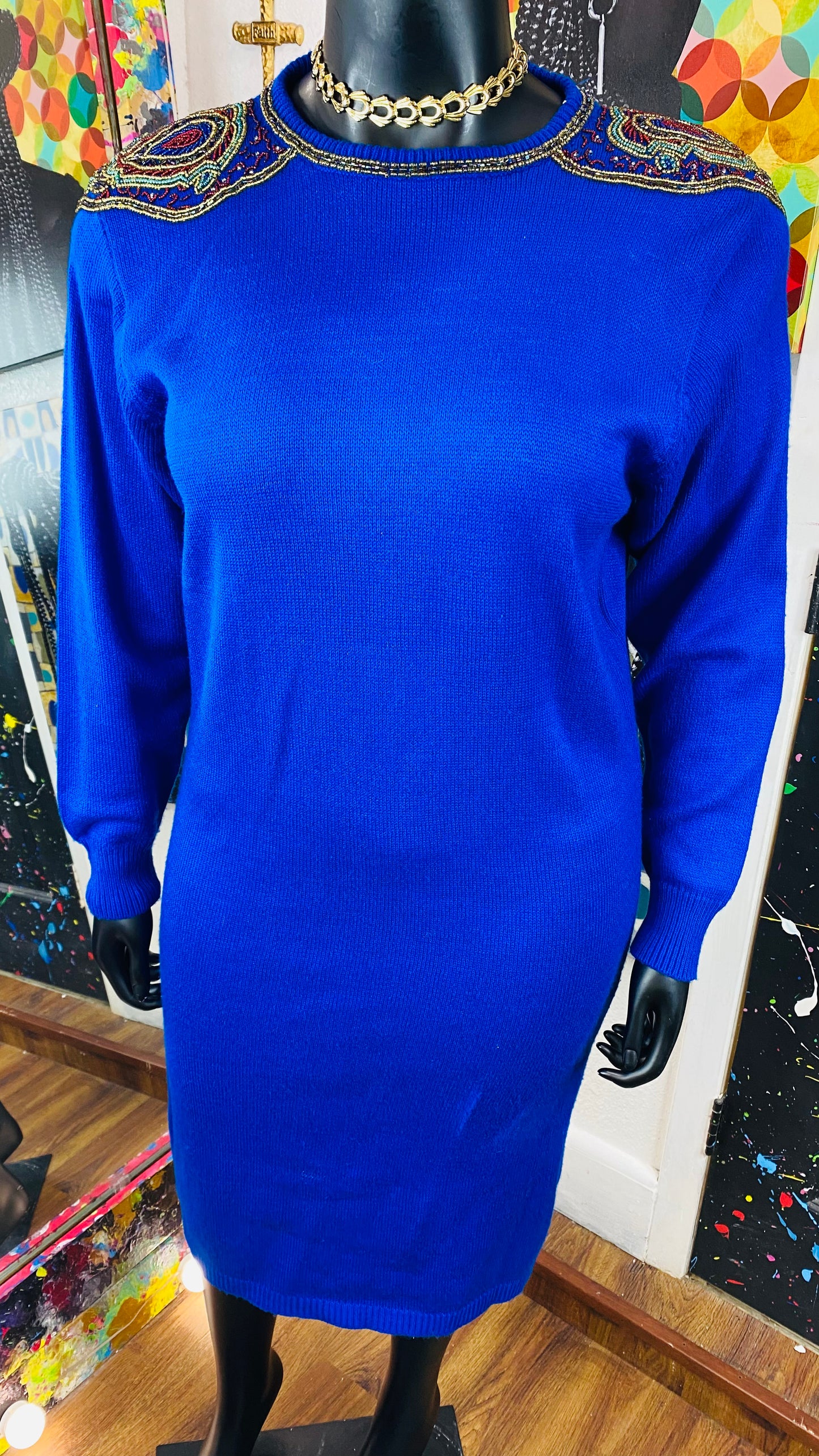 Vintage Sequin Shoulder Sweater Dress