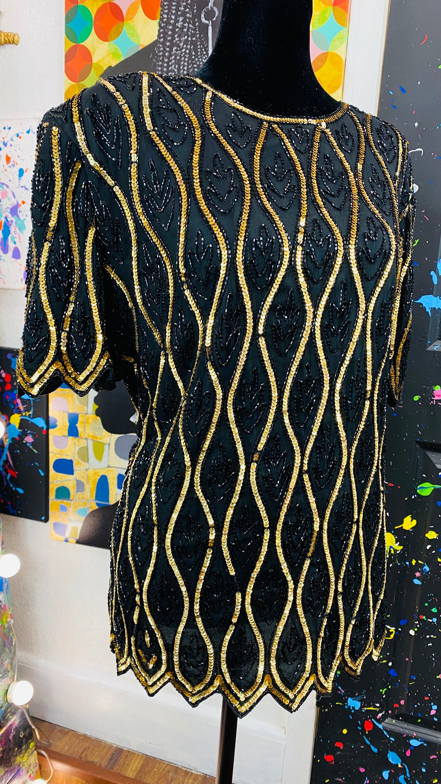 Vintage Short Sleeve Sequins Blouse