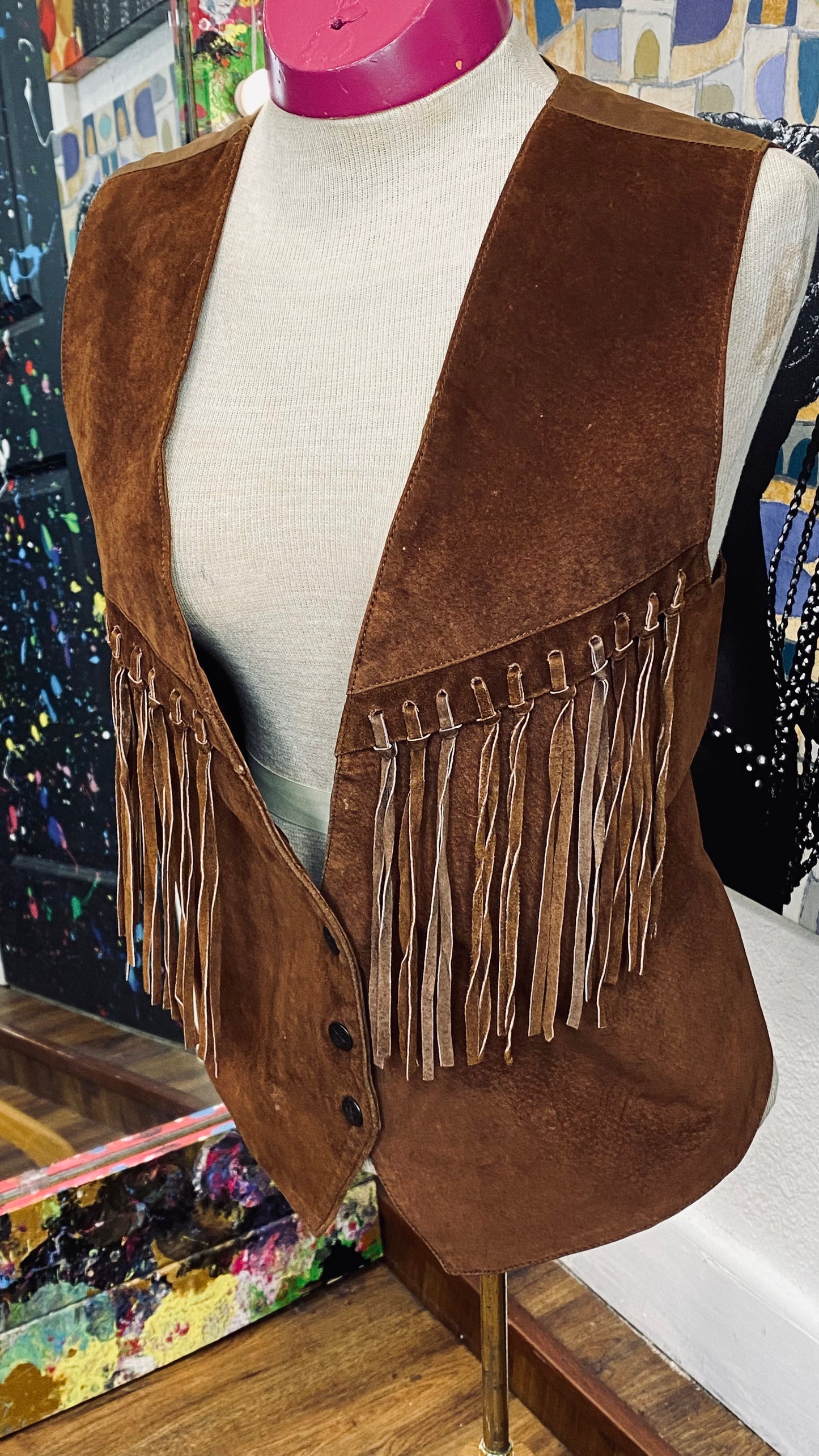 Vintage Genuine Leather Fringe Vest