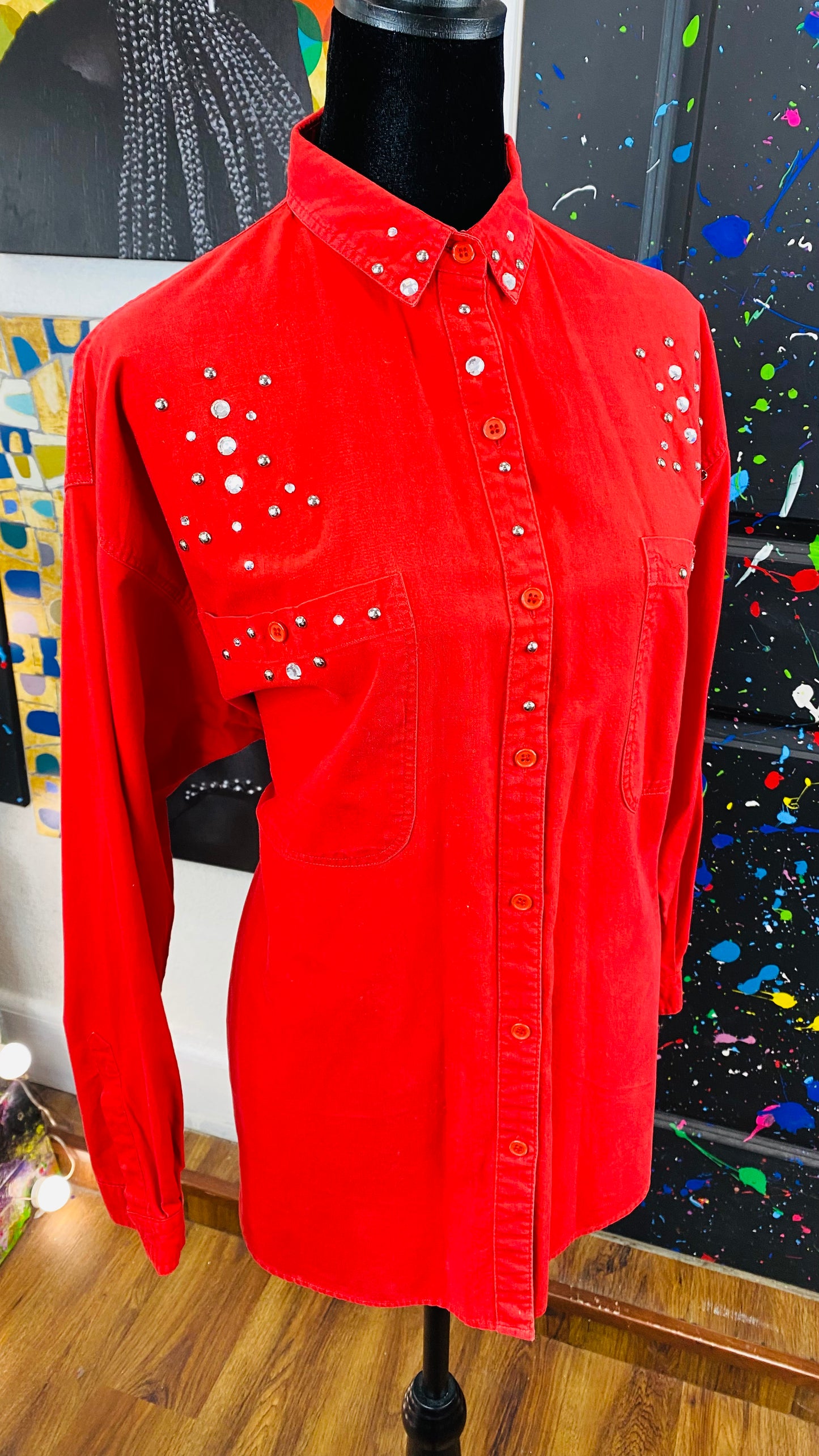 Vintage Red & Jewel Long Sleeve Blouse