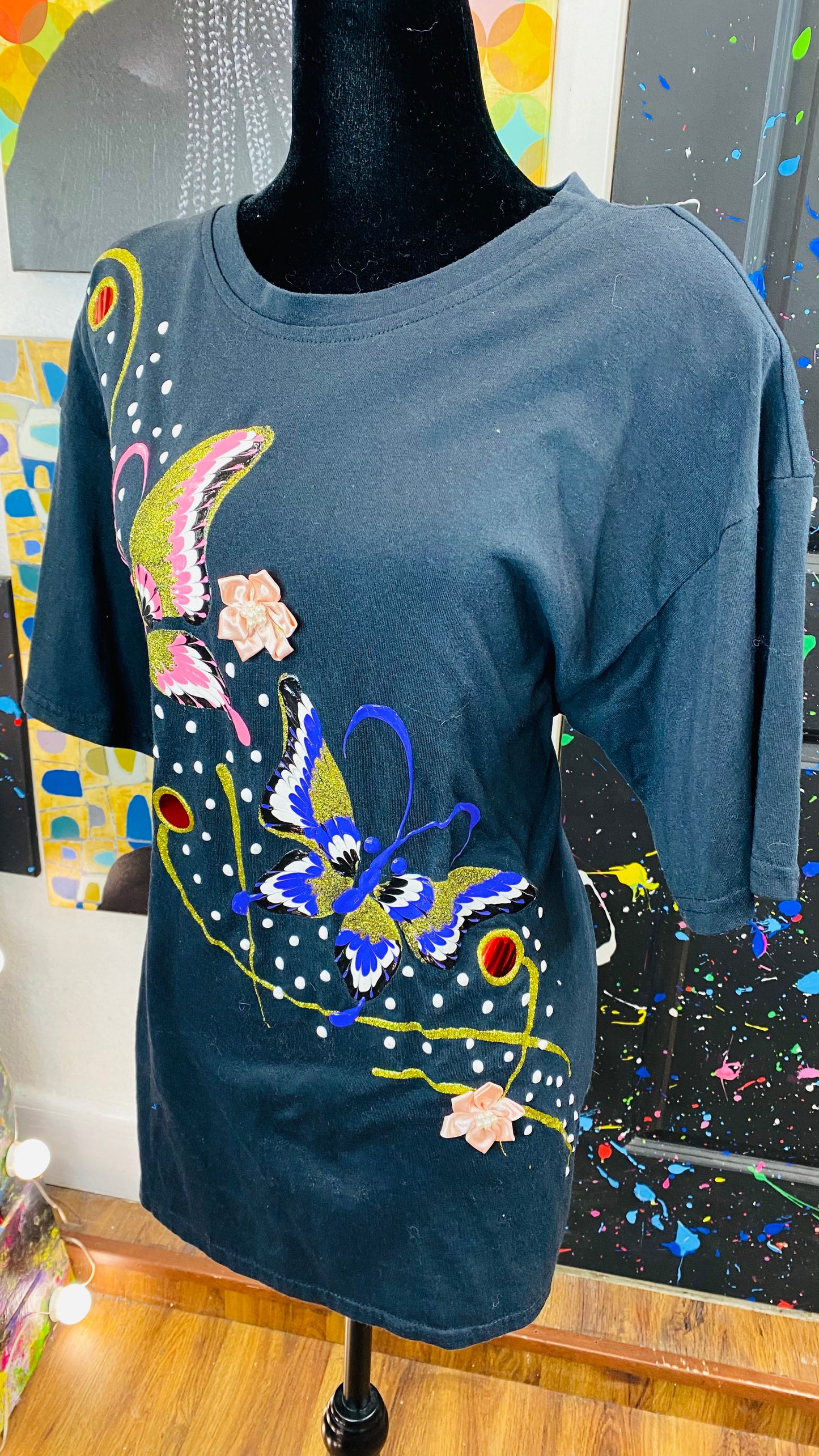 Vintage Short Sleeve Hand Painted Blouse