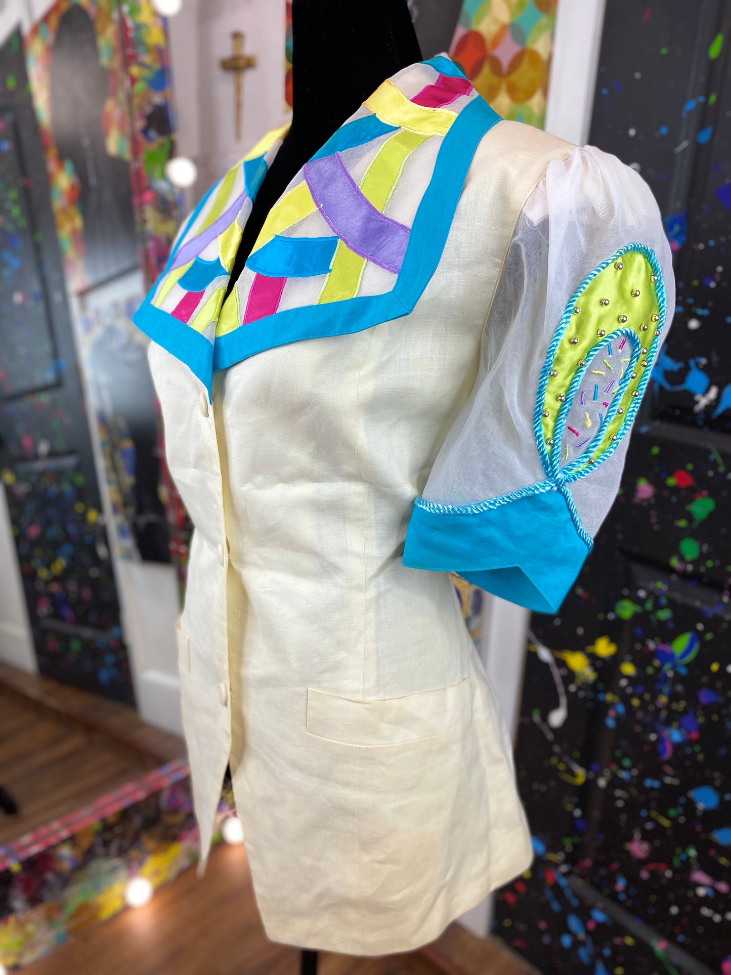 Vintage Sheer Studded Sleeve Blouse