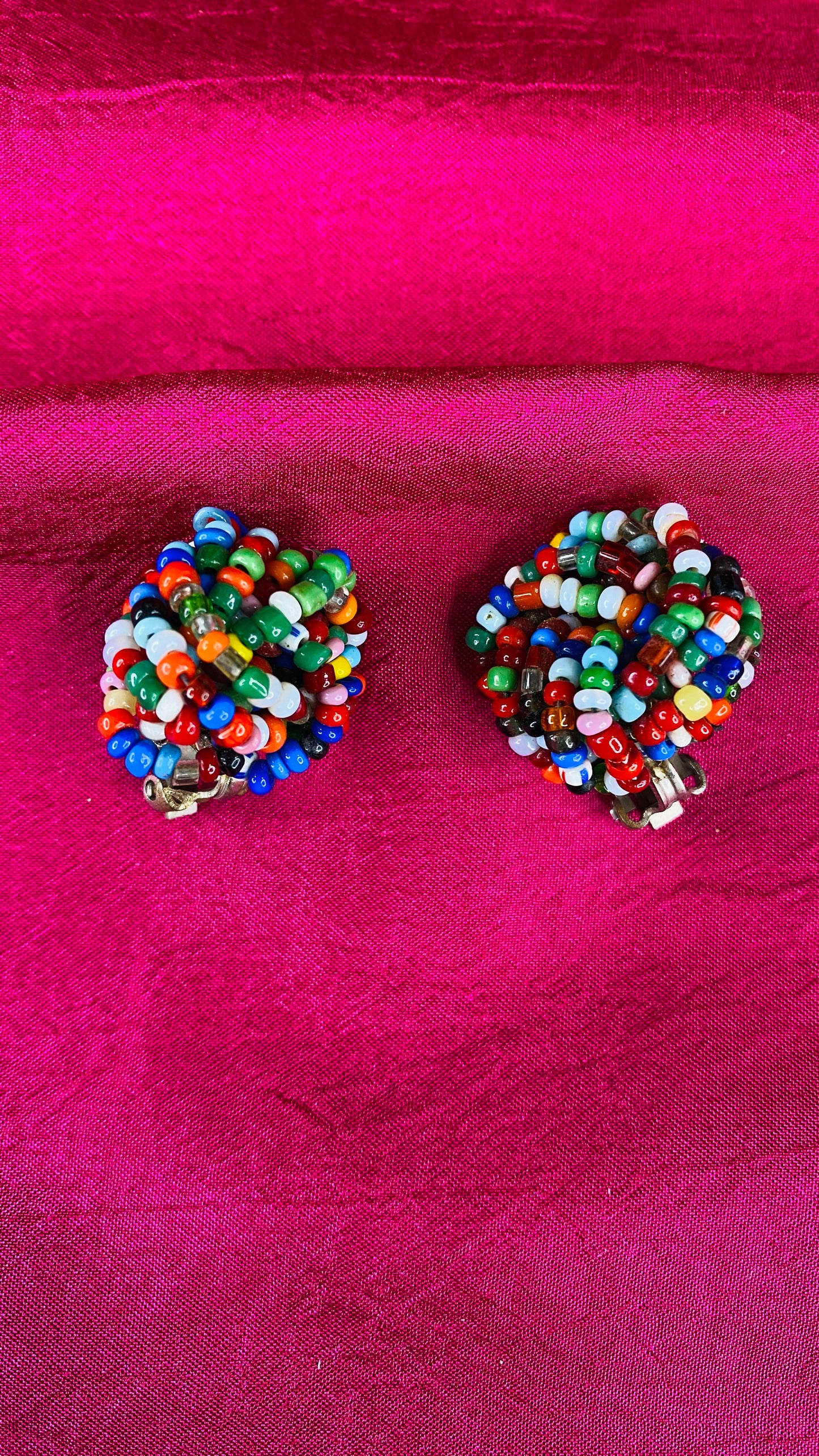 Color beaded clip on earrings