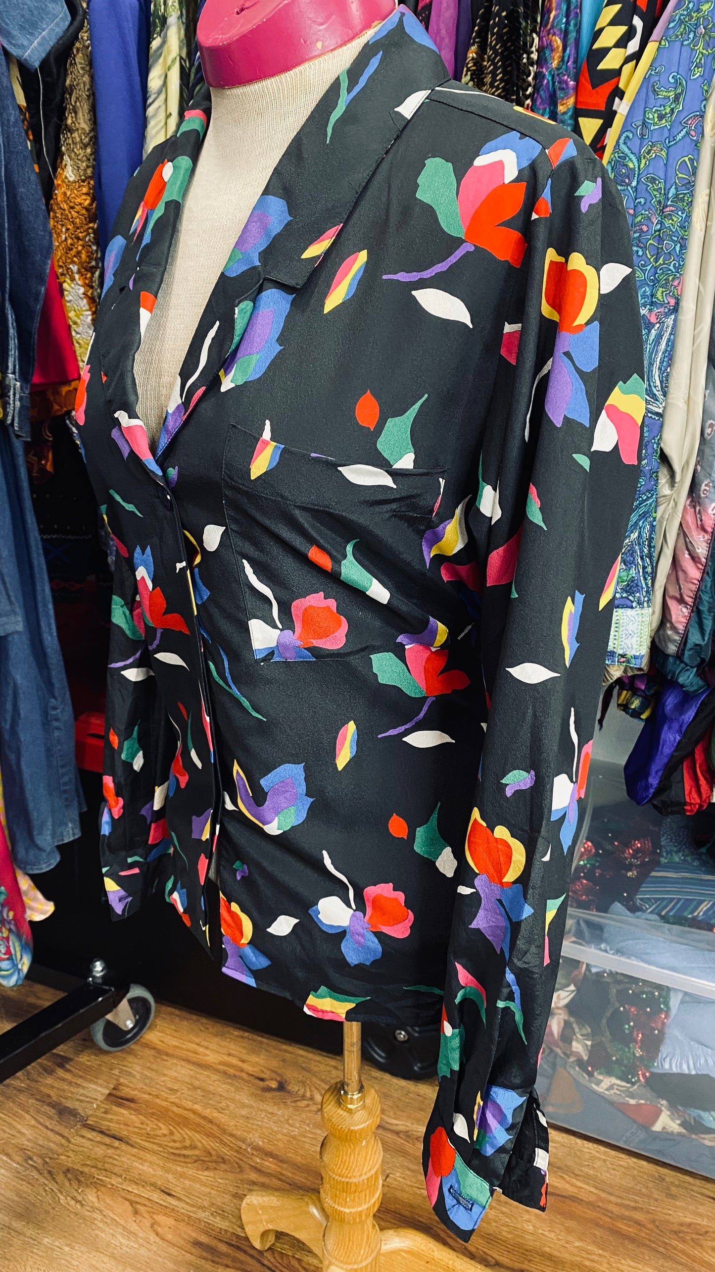 Vintage ColorBlock 80s Floral Blouse (12)