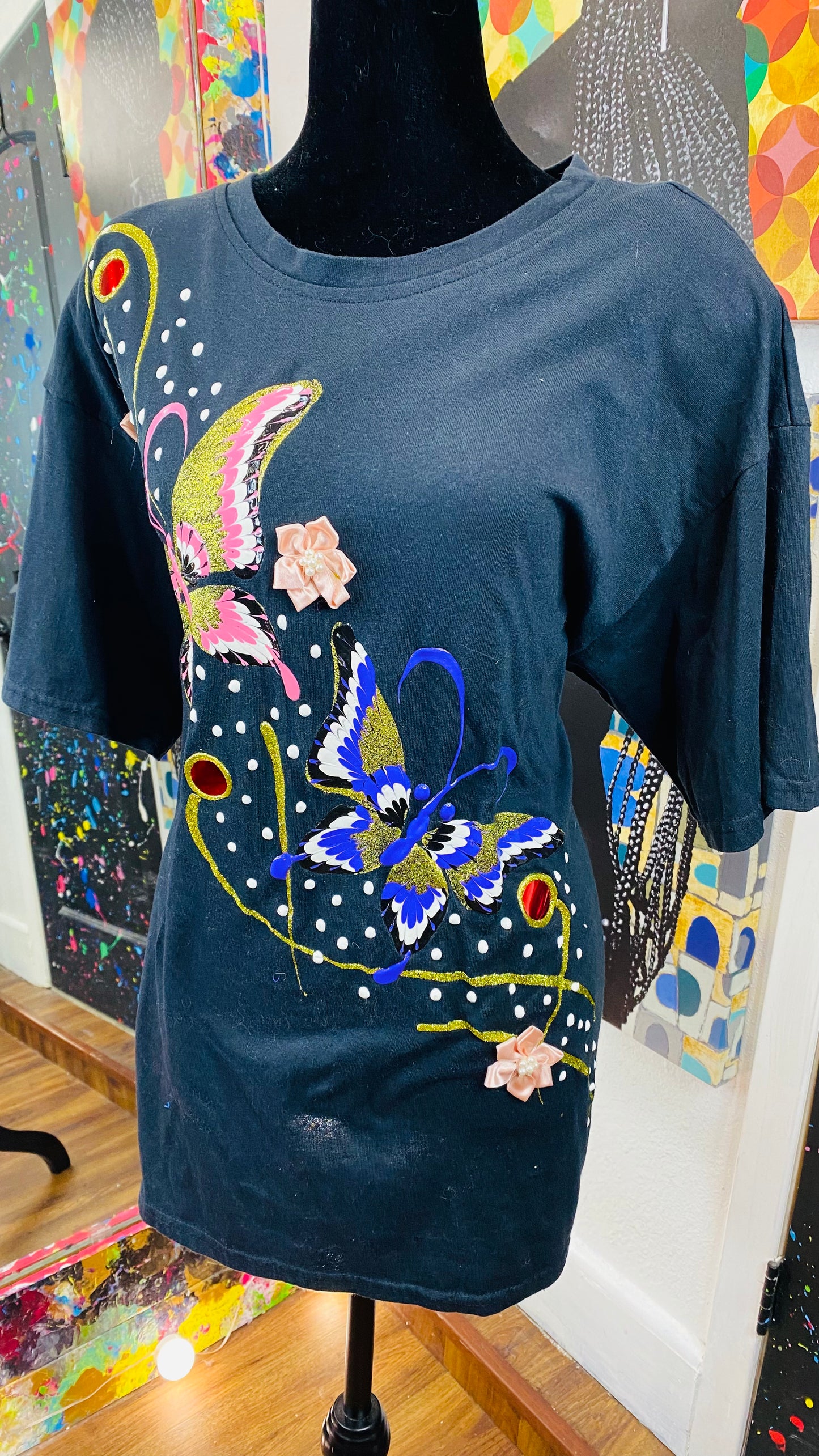 Vintage Short Sleeve Hand Painted Blouse