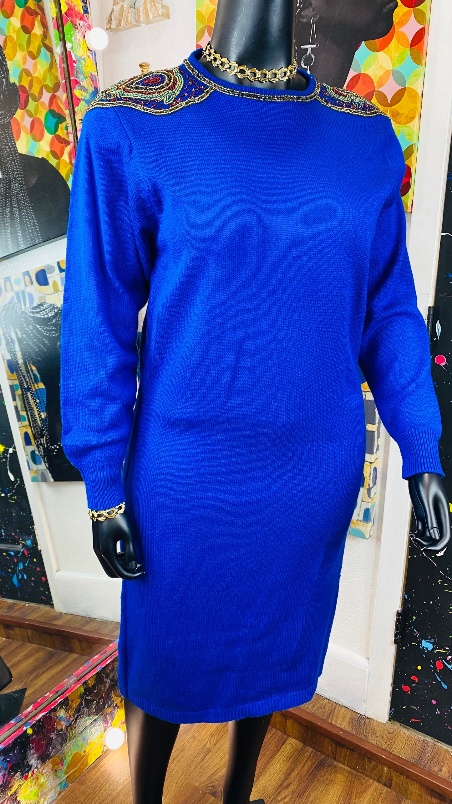 Vintage Sequin Shoulder Sweater Dress