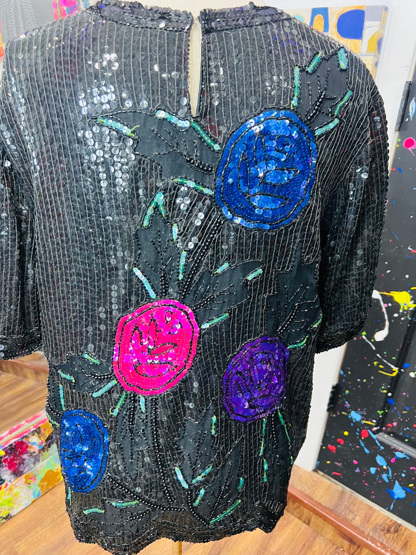 Vintage Sequin Rose Blouse