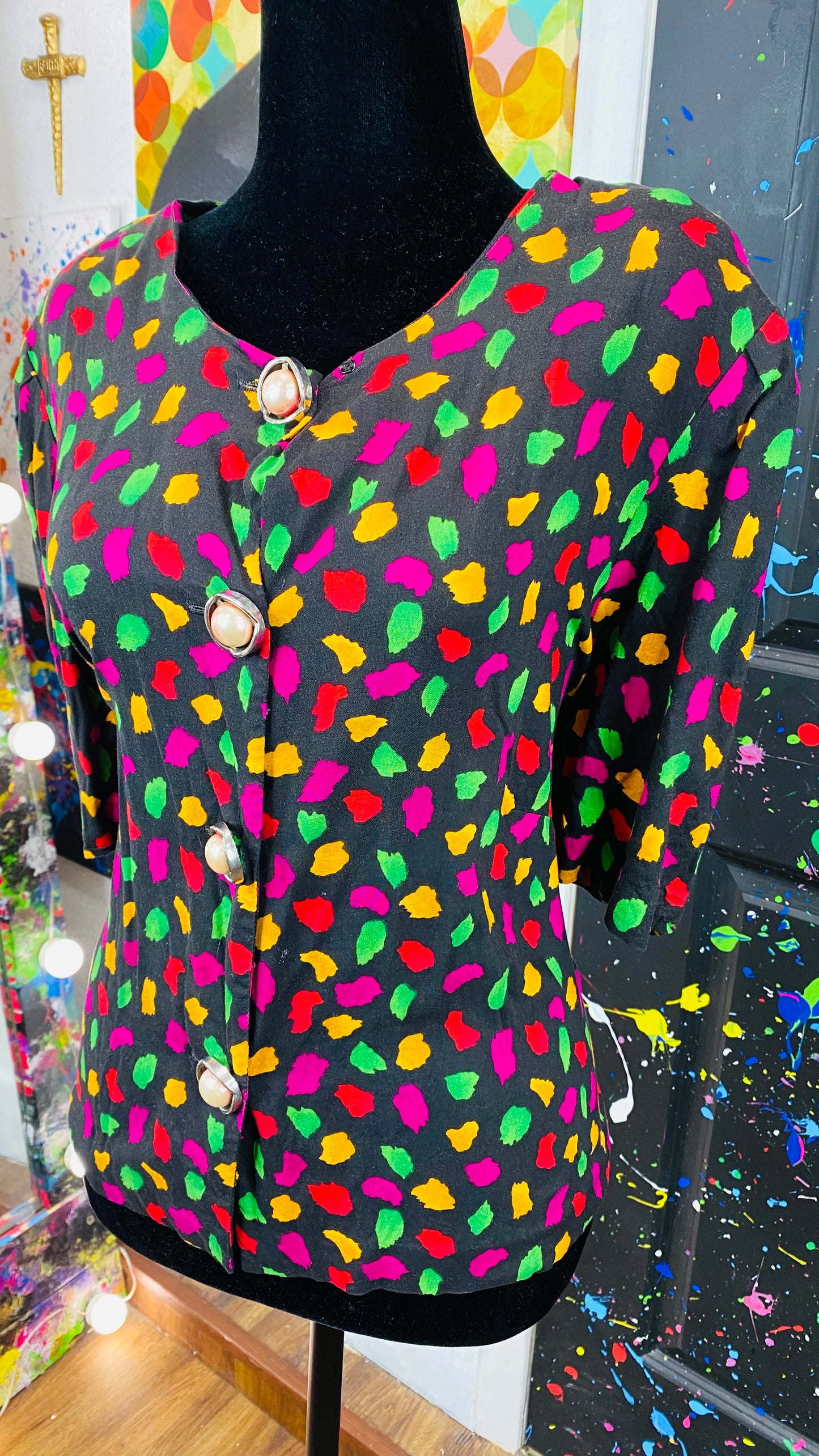 Vintage Short Sleeve Cropped Blouse
