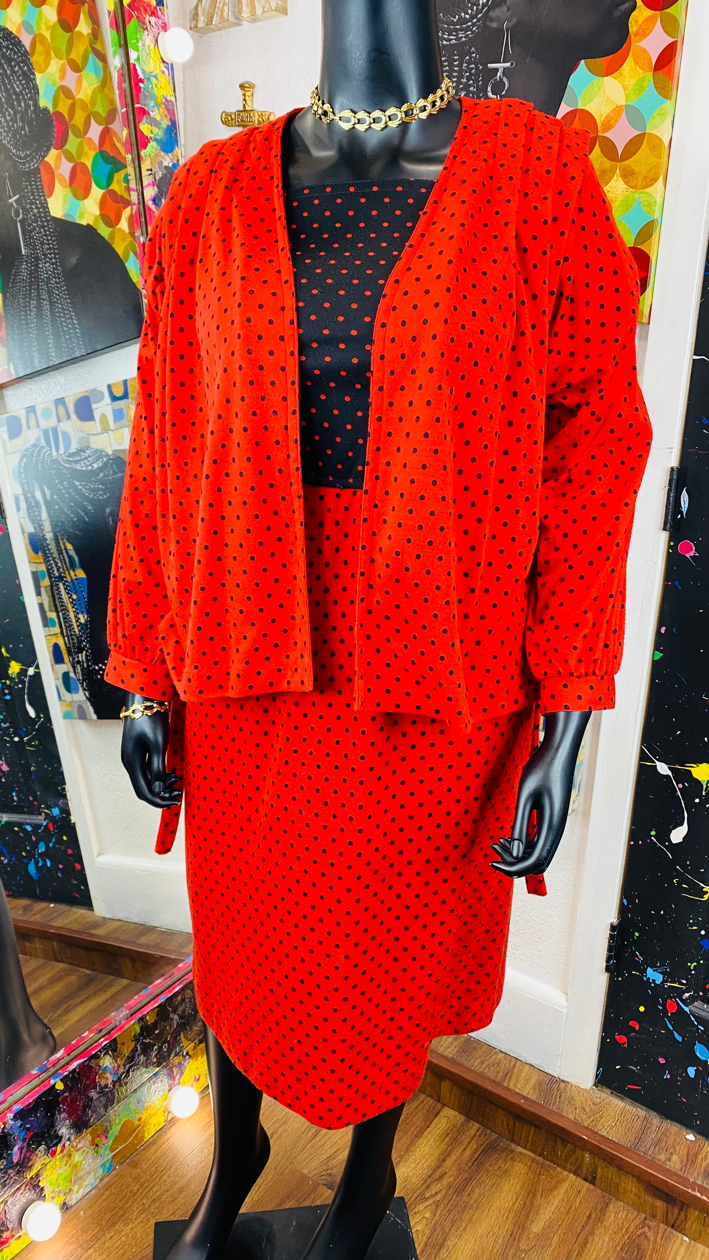 Vintage Polka Dot Dress & Sweater Set (12/14)