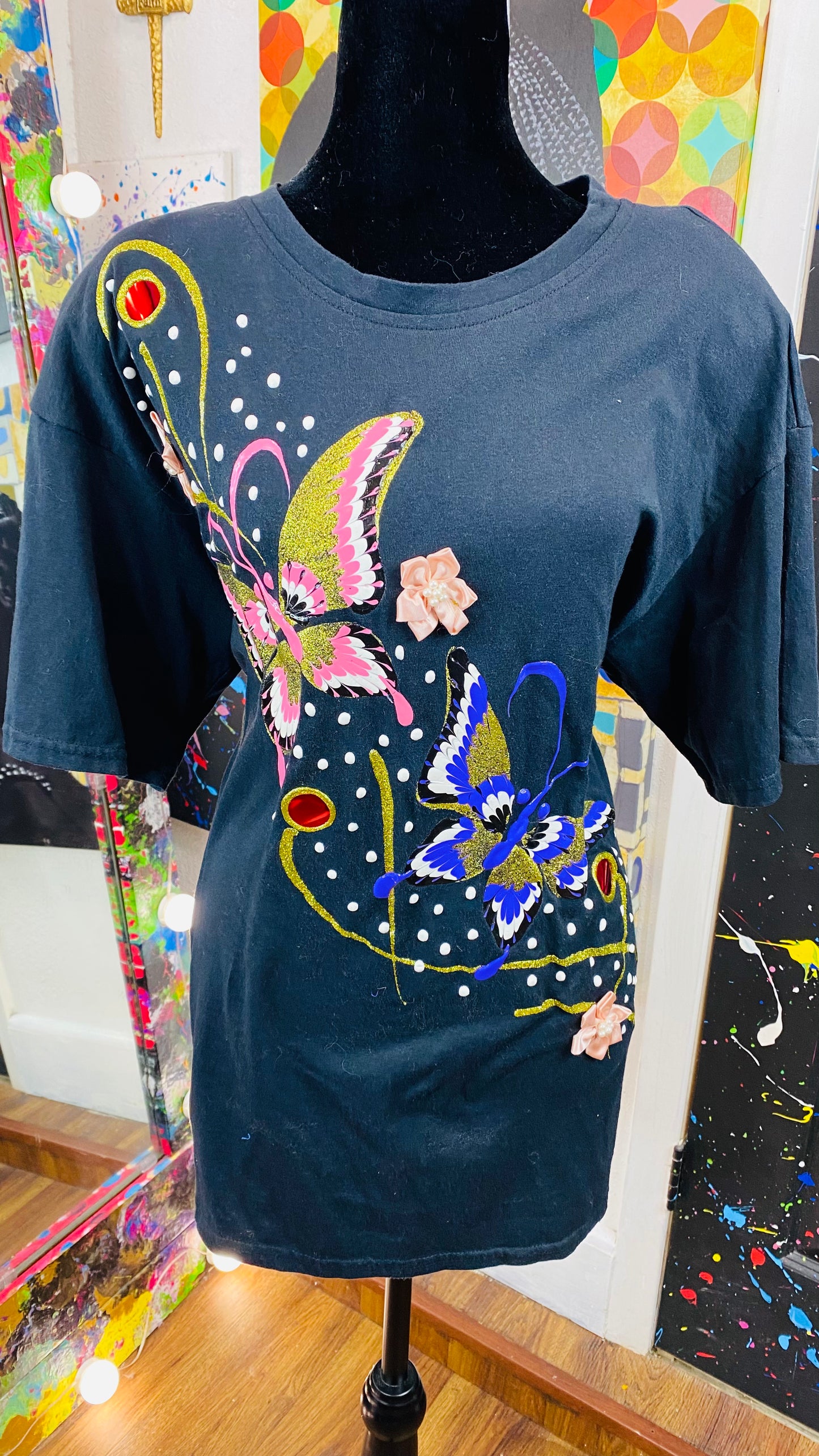 Vintage Short Sleeve Hand Painted Blouse
