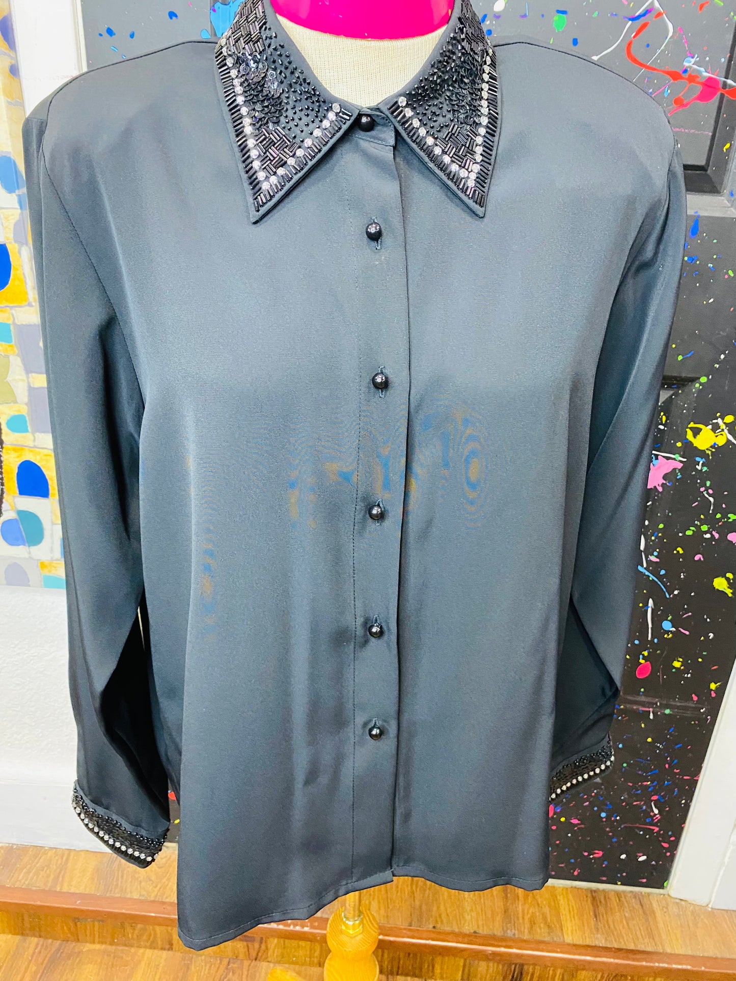 Vintage Black Embellished Blouse