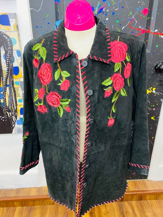 Vintage Rose Genuine Suede Leather Blazer (16)