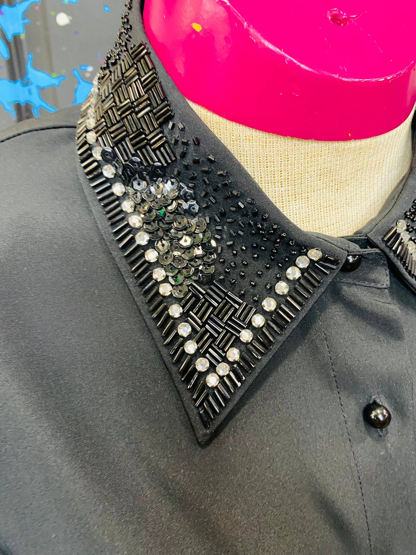 Vintage Black Embellished Blouse
