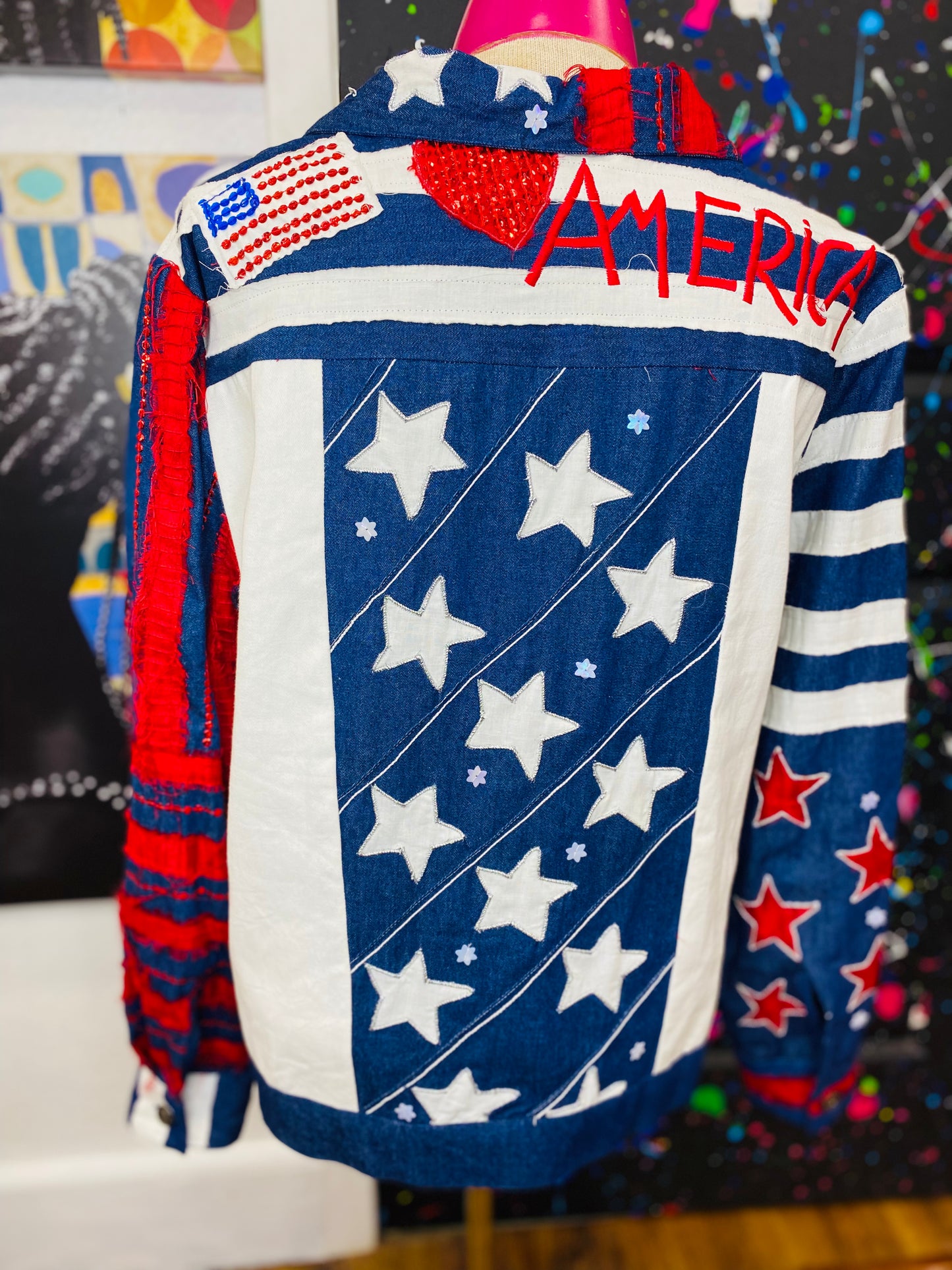 Vintage Sandy Starkman American Flag Denim Jacket (16)