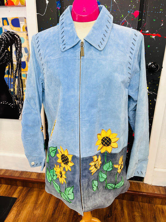 Vintage Suede Genuine Leather Sunflower Jacket (16)
