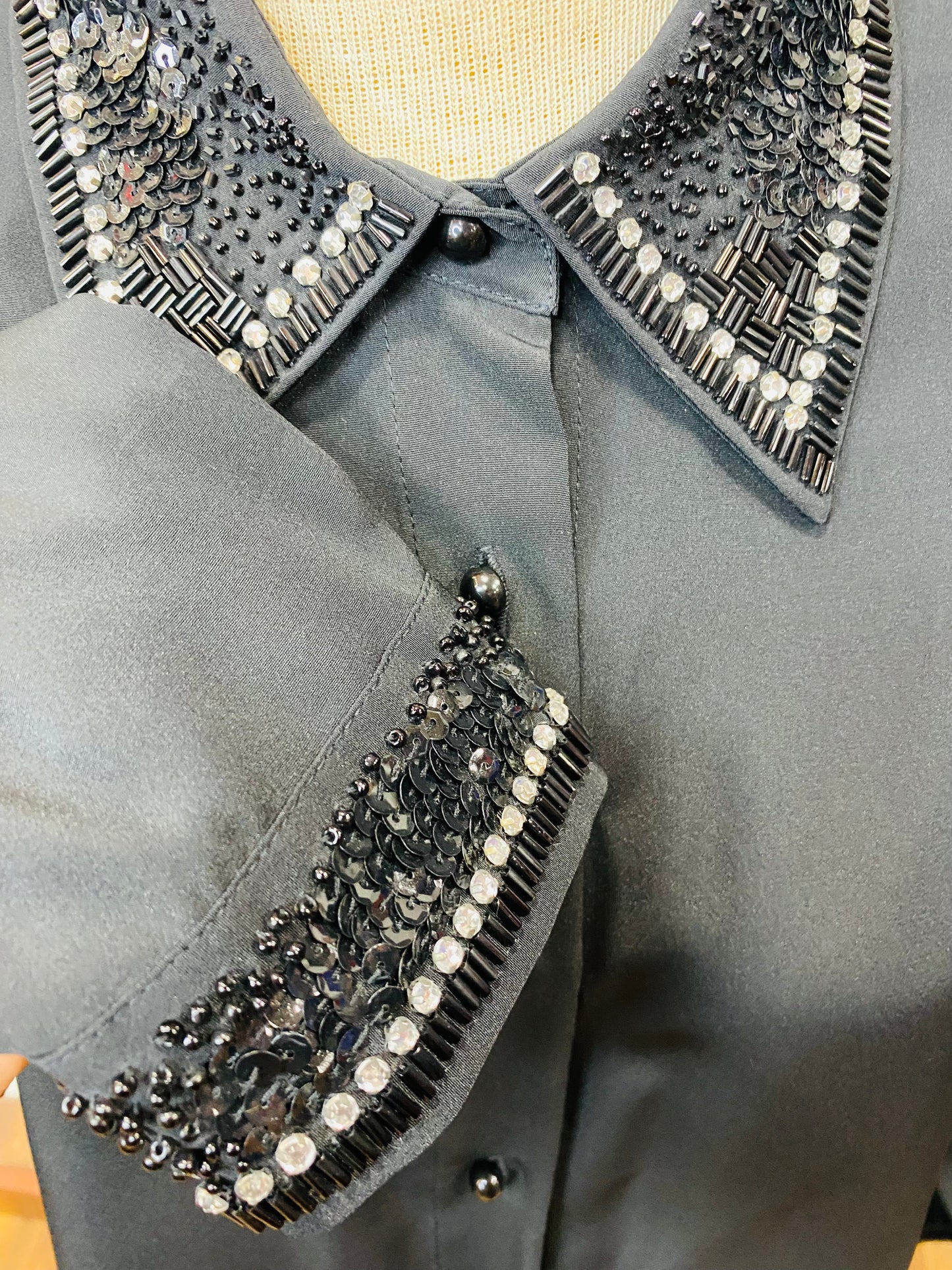 Vintage Black Embellished Blouse