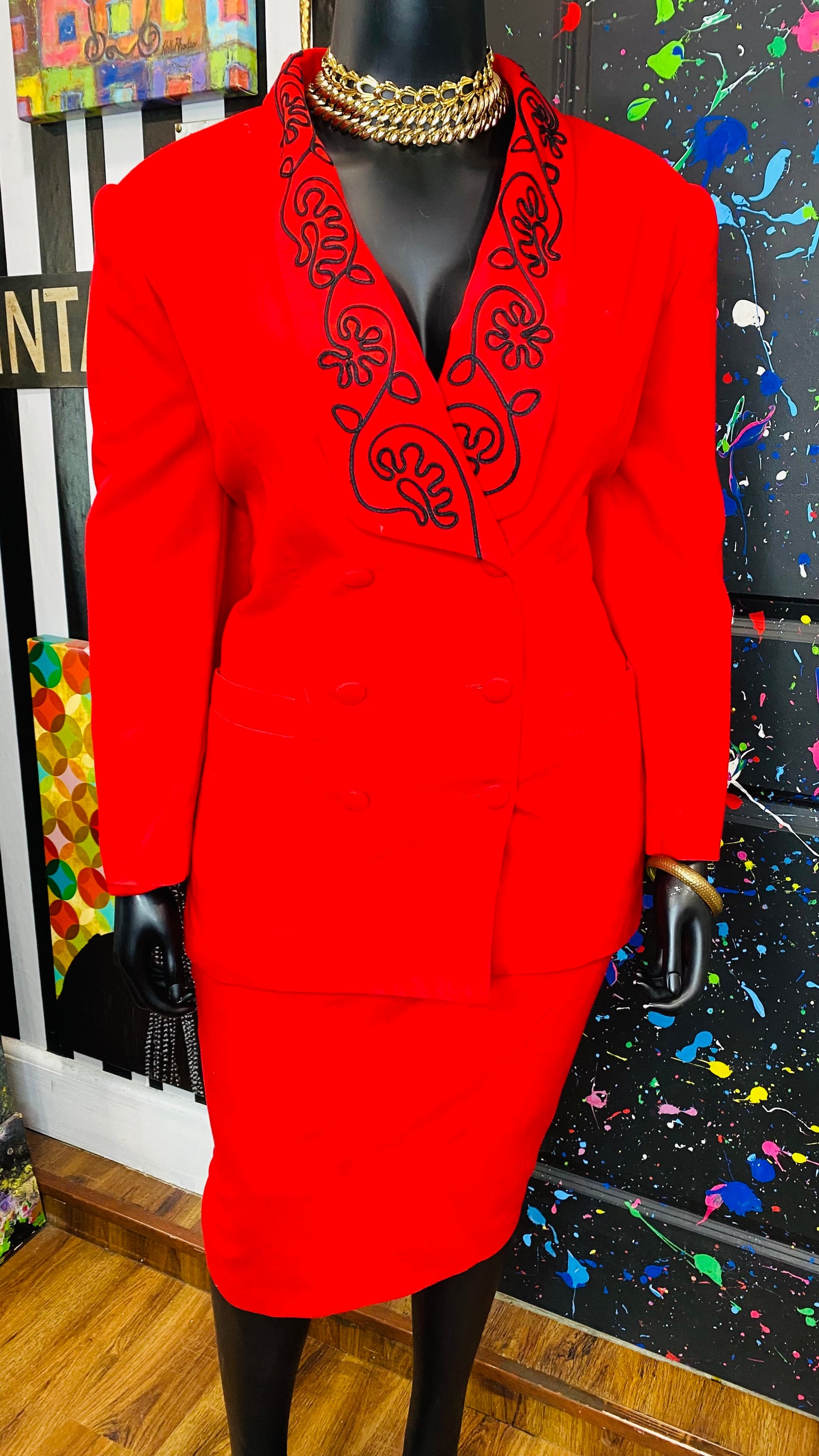 Vintage Red & Black Skirt Suit (24)