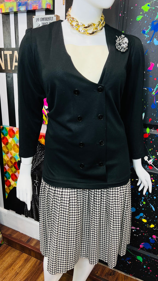 Vintage Houndstooth & Solid Black Dress (24W)