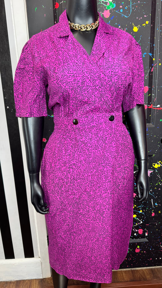 Vintage Pink & Black Abstract Dress (14)