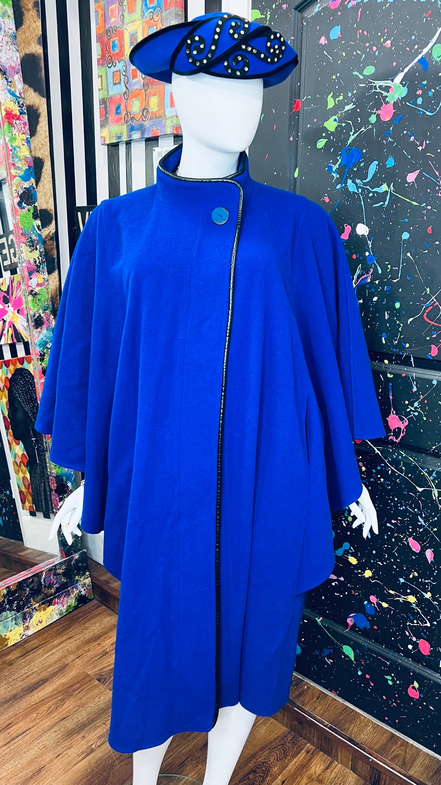 Vintage Blue Wool Full Length Coat (22)