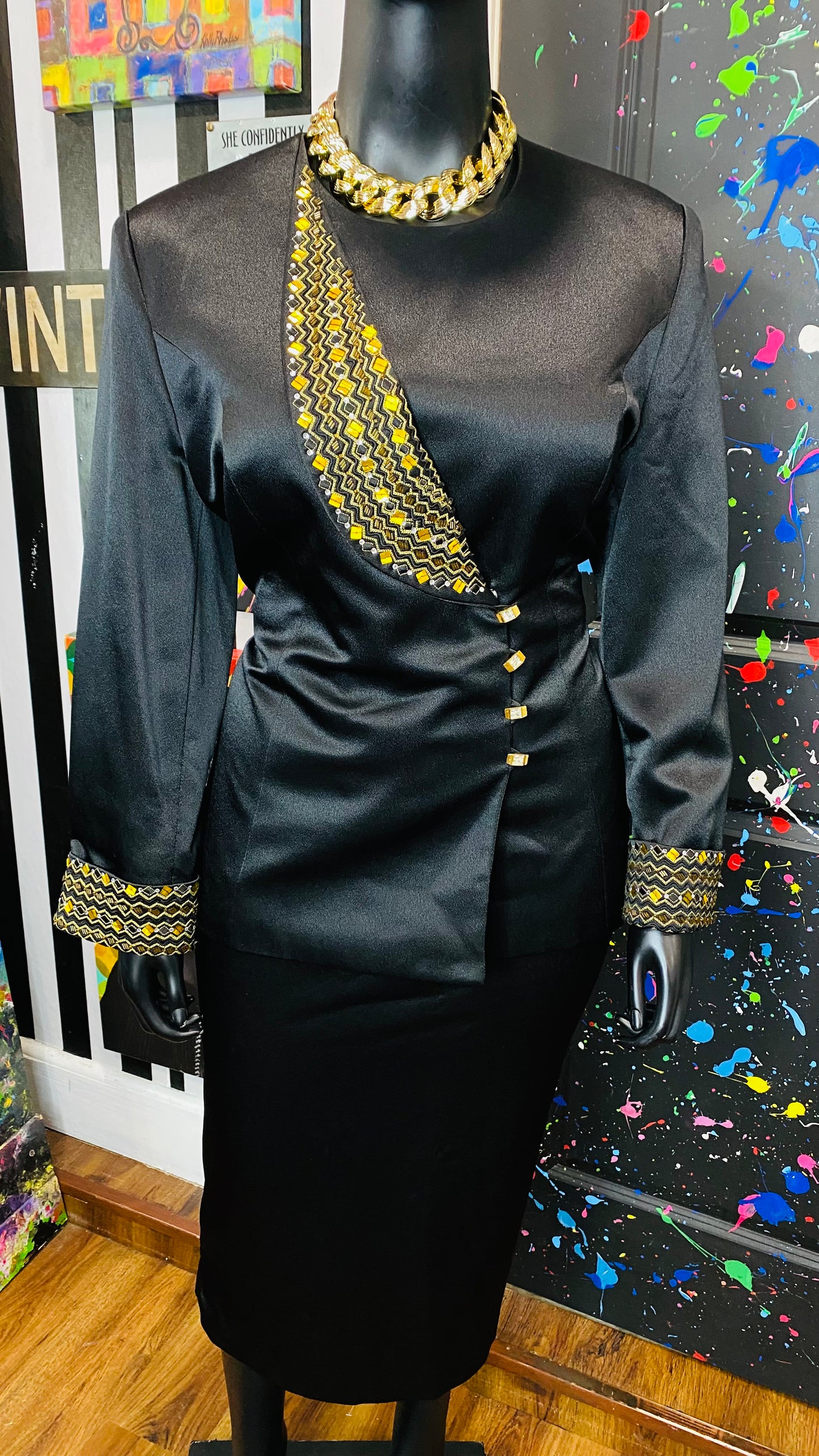 Vintage Couture Black & Gold Skirt Suit (20)