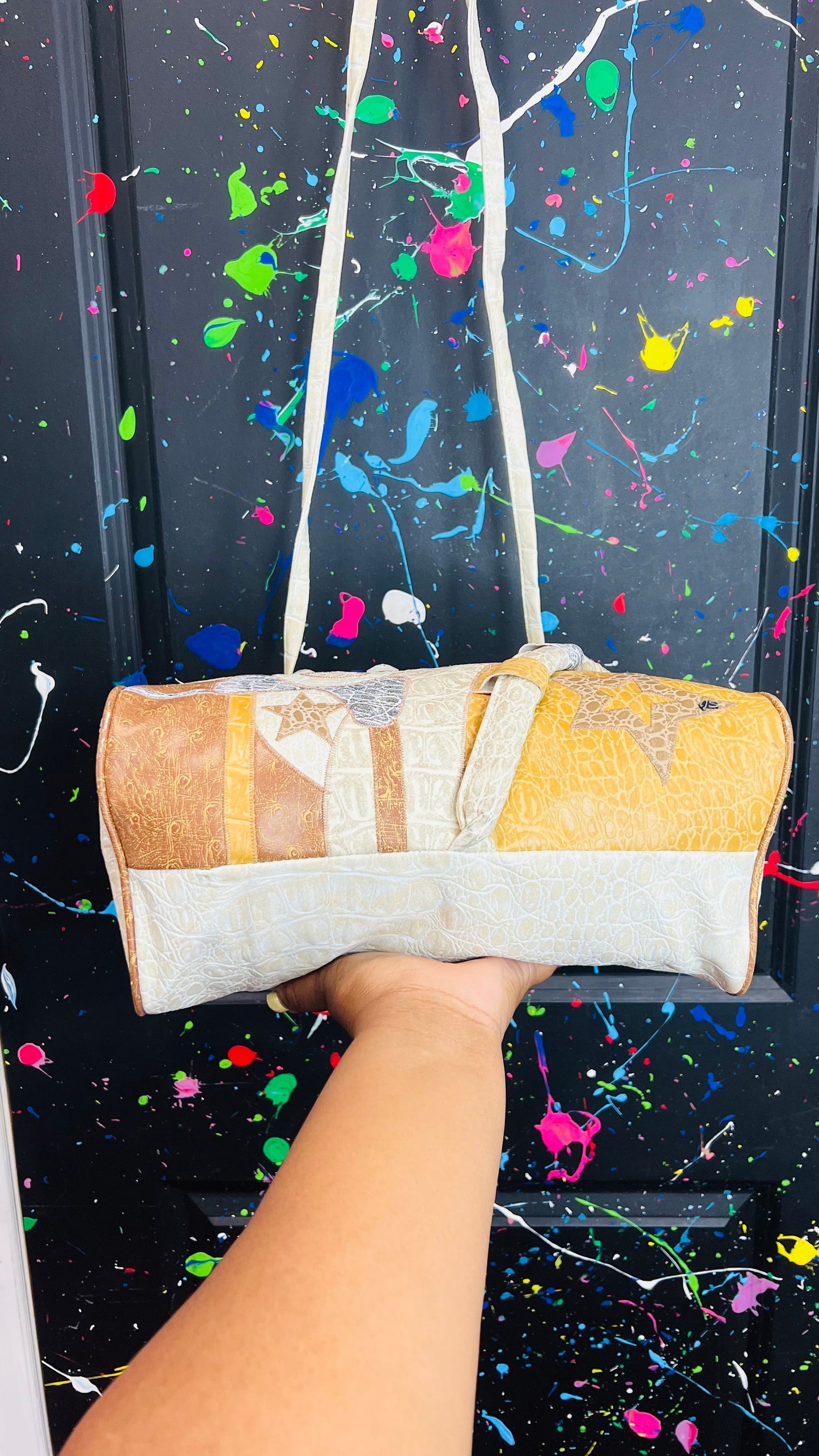 Vintage Cream Tan & Brown Clown Purse