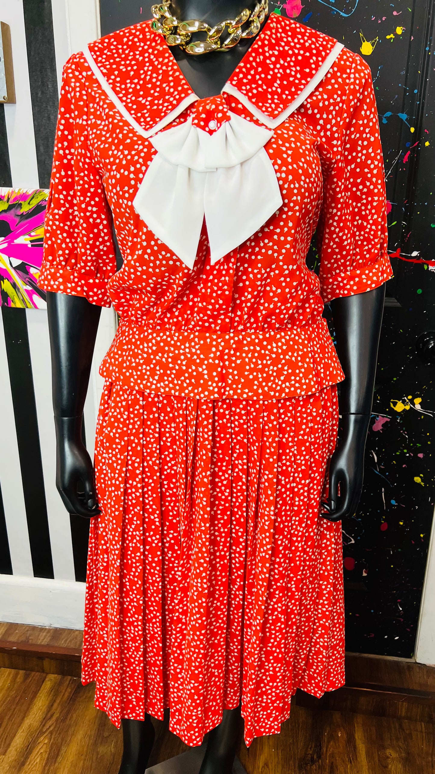 Vintage Orange & White Polka Dot Skirt Set (16)