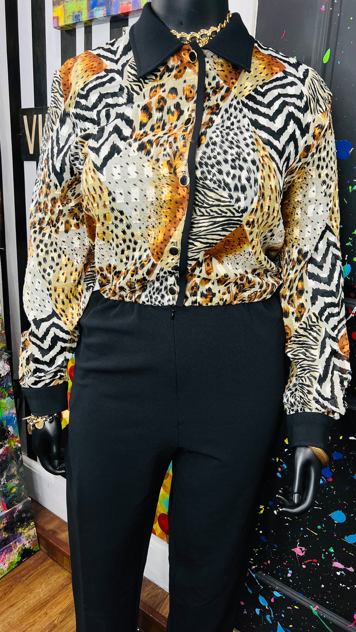 Vintage Animal Print Jumpsuit -Deadstock & Has Stretch! (18)