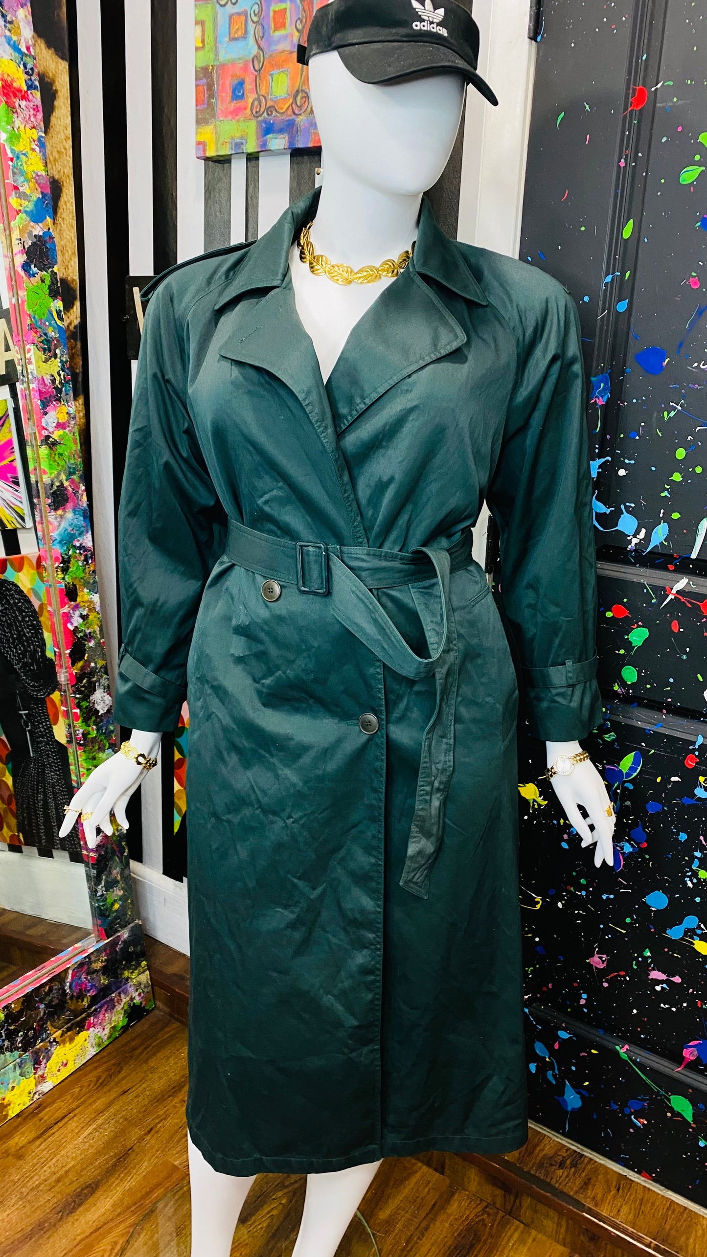 Vintage Hunter Green Trench Coat (16)