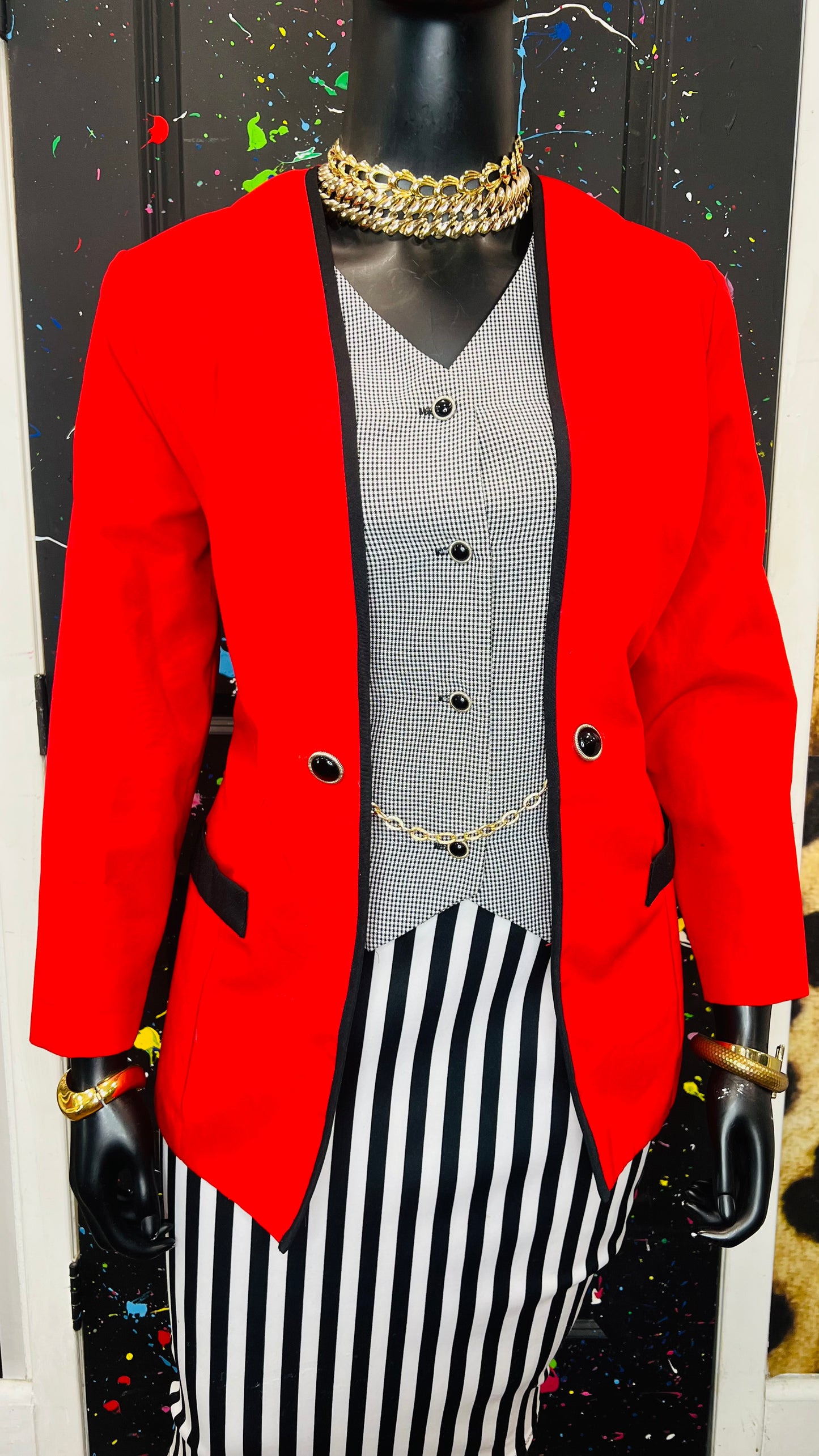 Vintage Red & Black Houndstooth Blazer (18W)