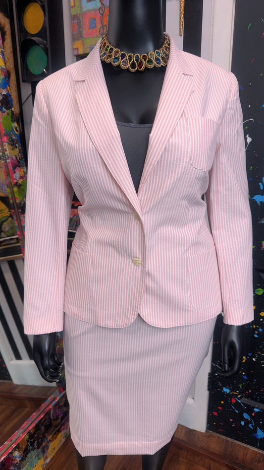 Vintage Pink & White Striped Blazer & Skirt Set (18)