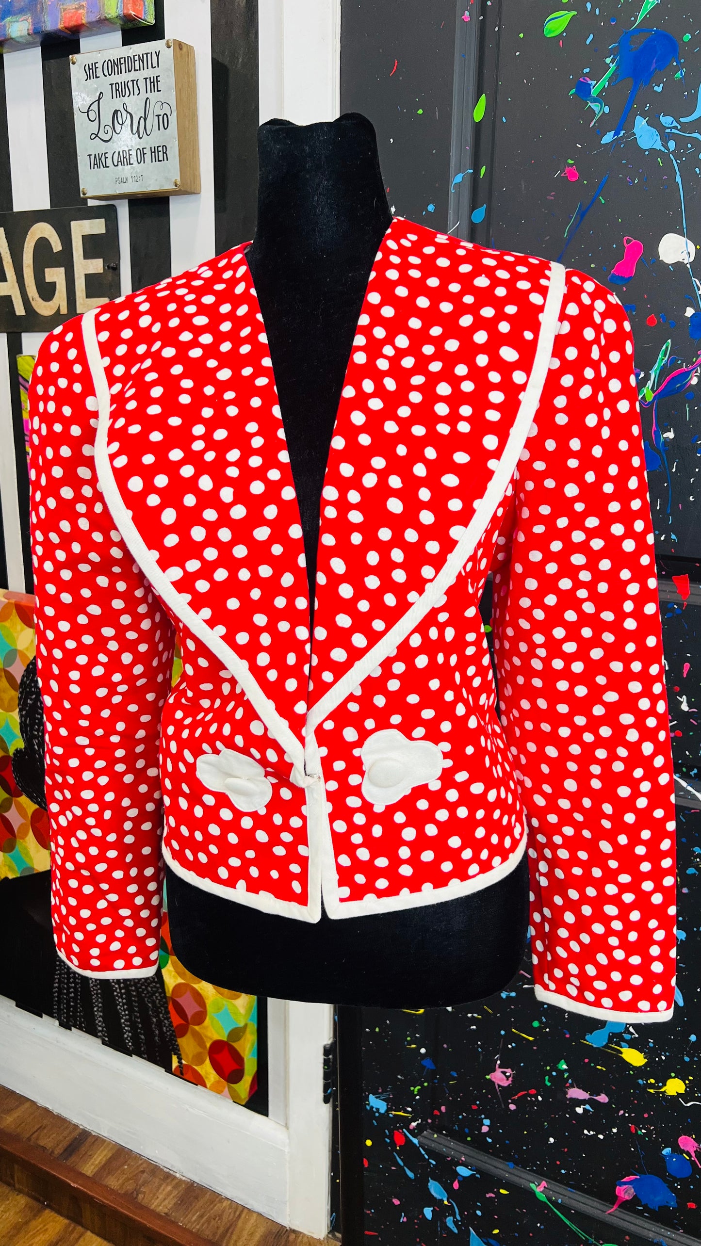 Vintage Cropped Polka Dot Blazer (14)