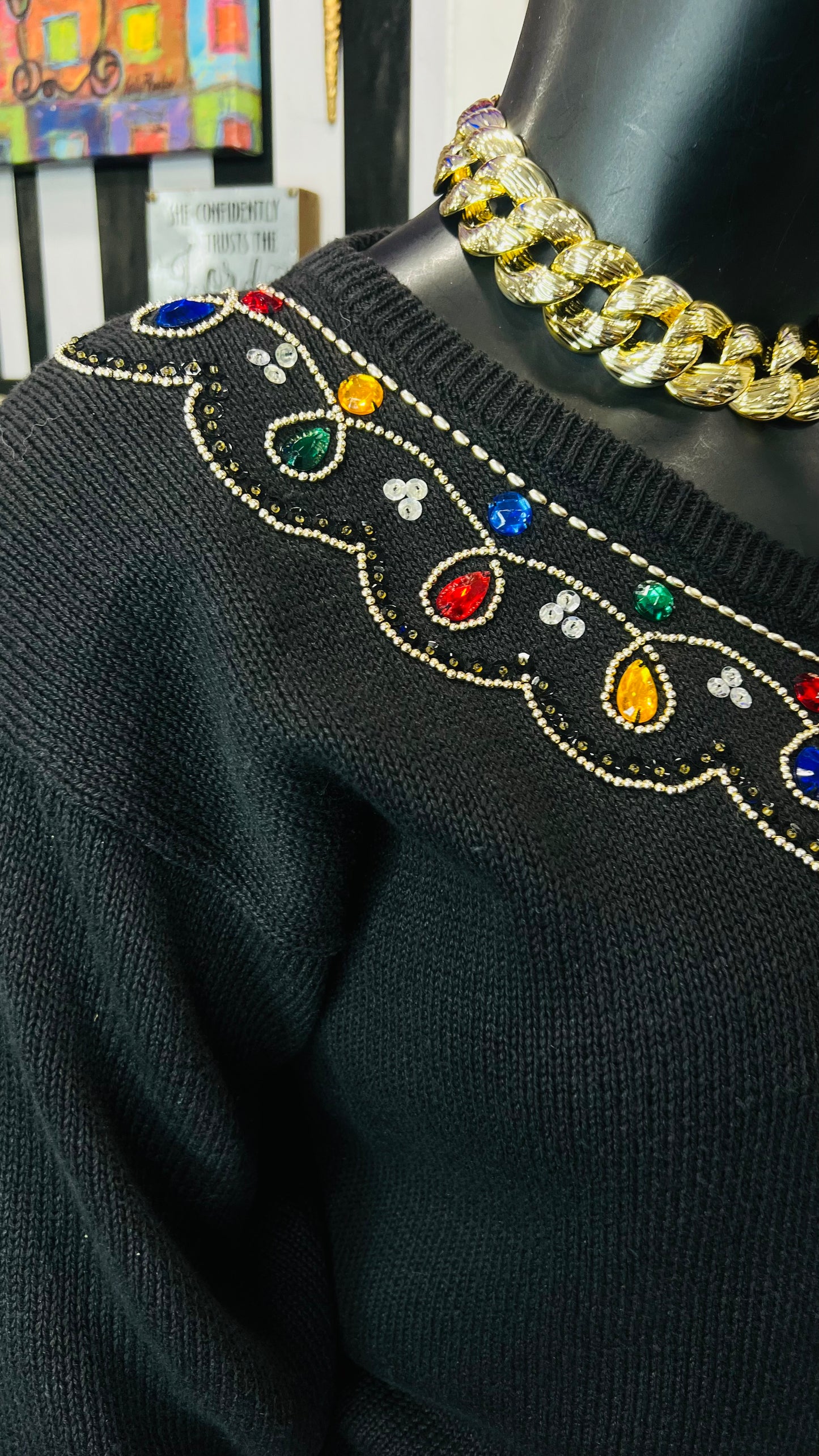 Vintage Black Knit Jeweled Sweater (16)