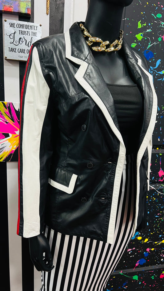 Vintage Genuine Leather Color Block Blazer (12/14)