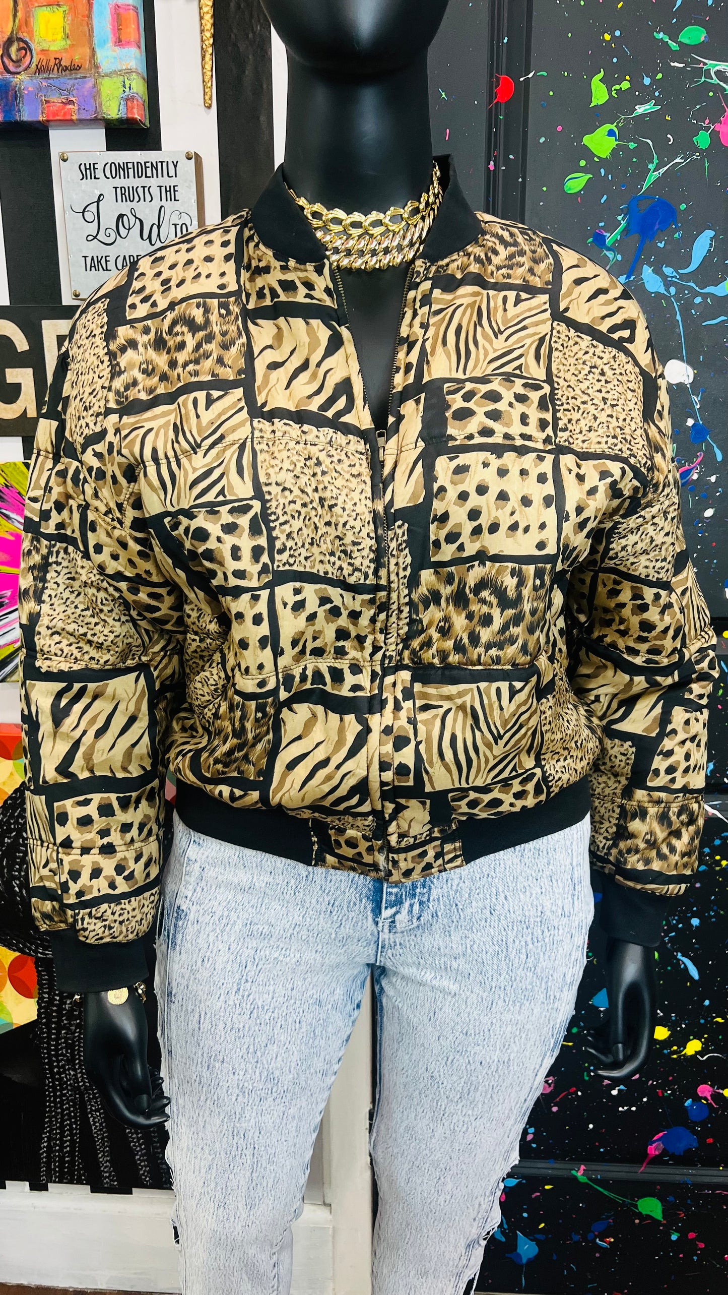 Vintage 100% Silk Animal Print Bomber Jacket (14)