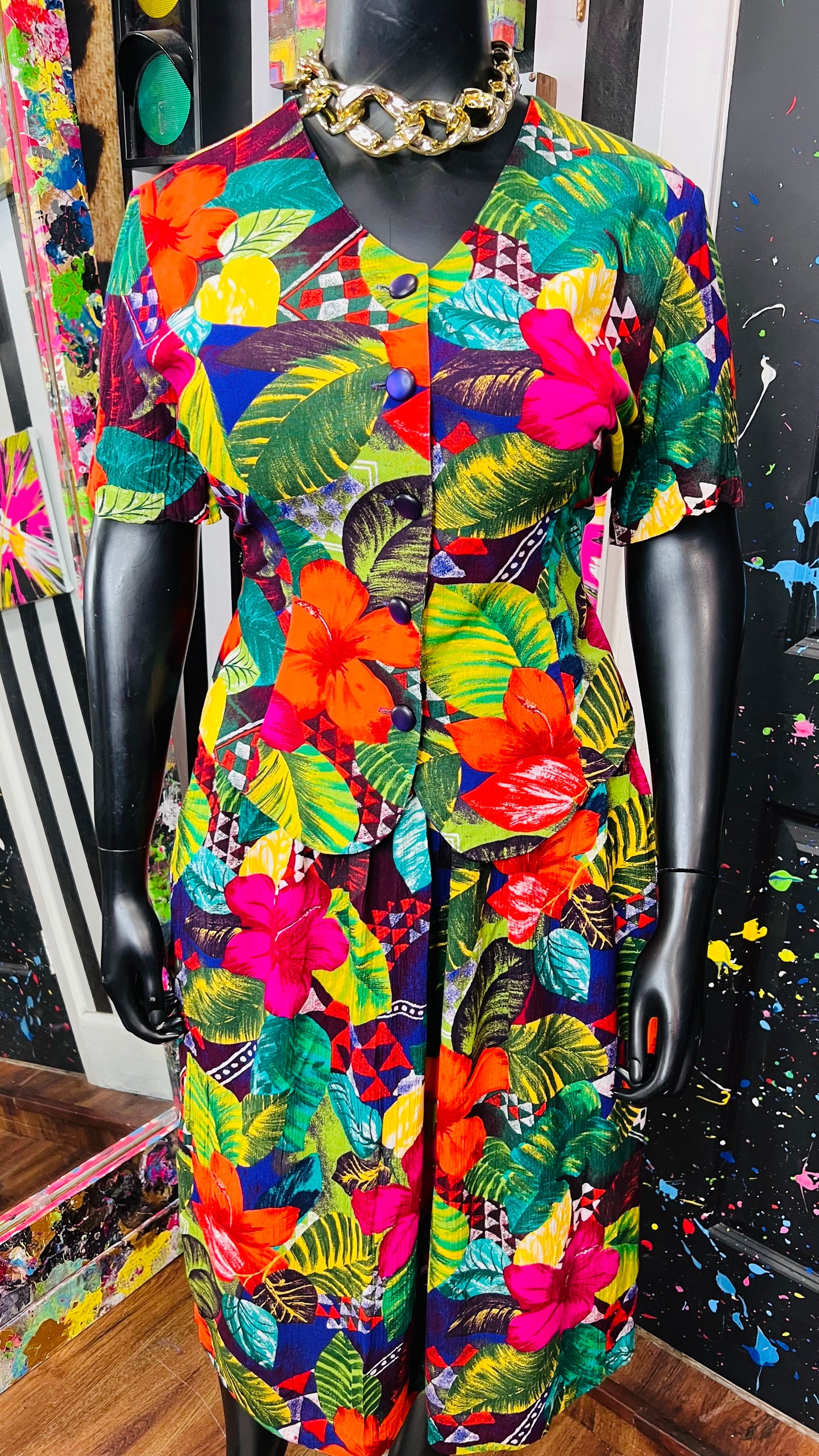 Vintage 100% Rayon Tropical Skirt Set (14) *KC