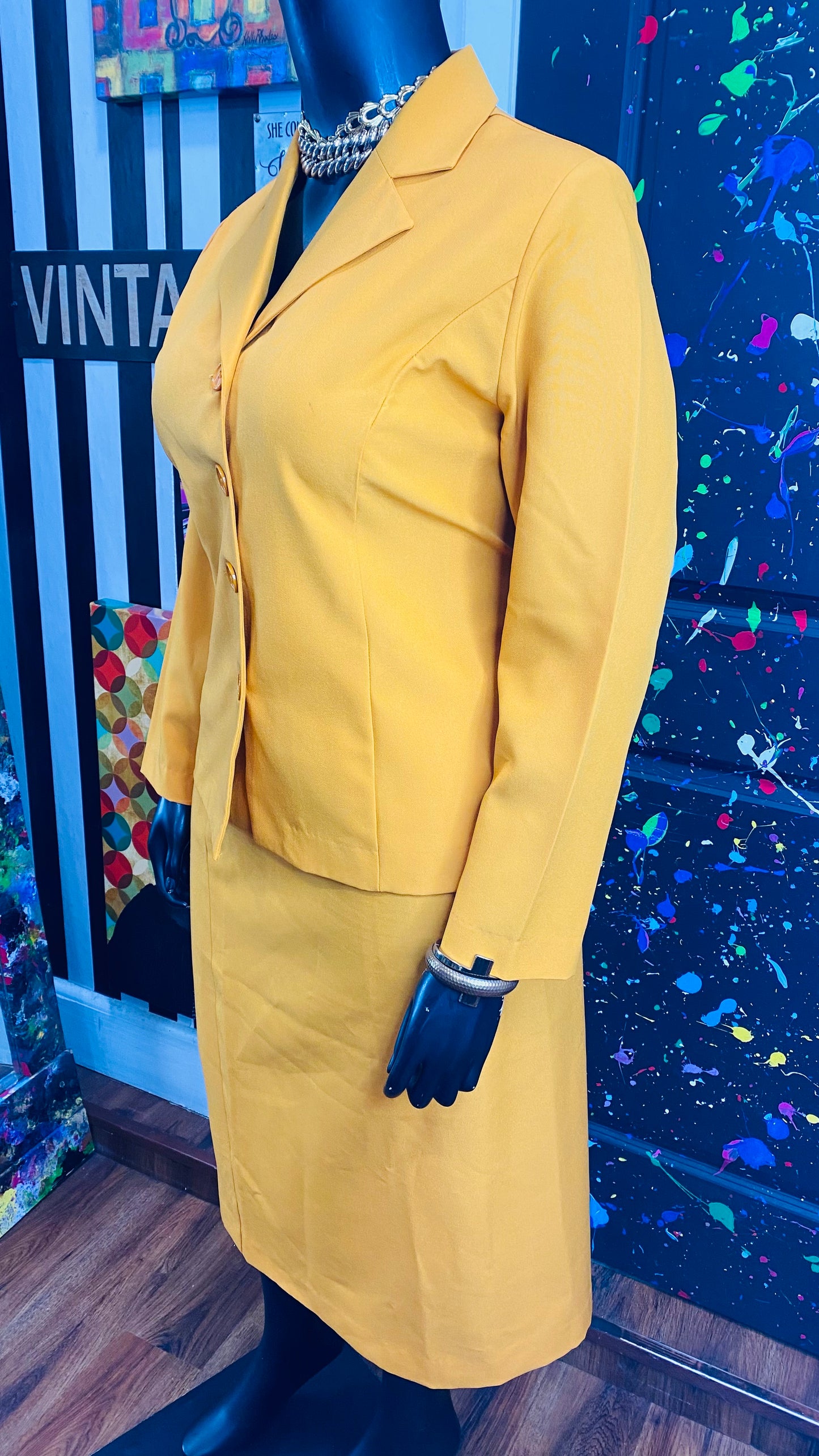 Vintage Mustard Skirt Suit (20)