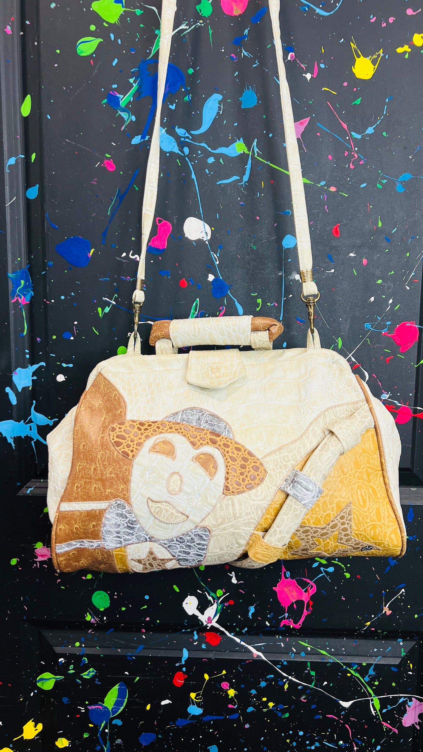 Vintage Cream Tan & Brown Clown Purse