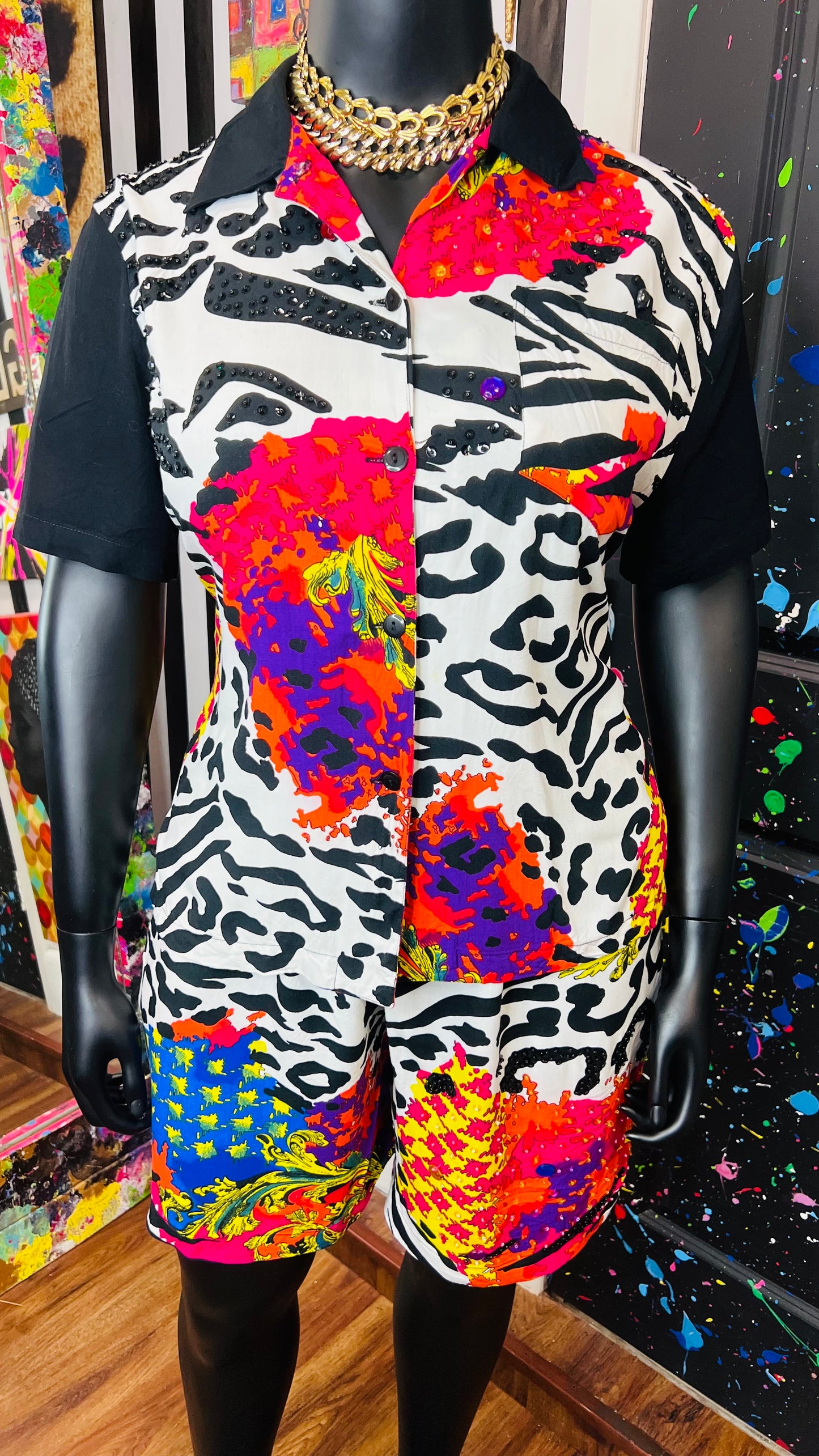Vintage Rayon Abstract Short Set (14)